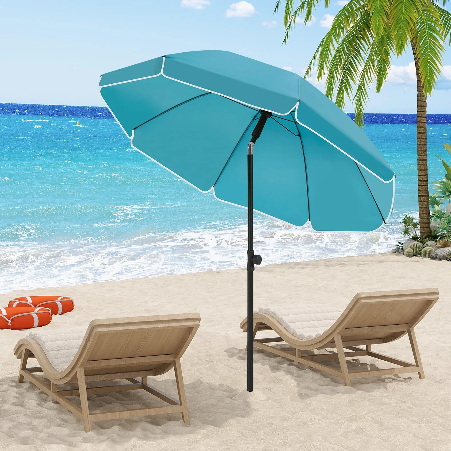 WOLTU Parasol przeciwsłoneczny, na plażę, odporny na działanie promieni UV, wodoszczelny, z regulacją wysokości, możliwość zginania w zakresie 45°, ochrona przed słońcem, na balkon, taras, plażę, do