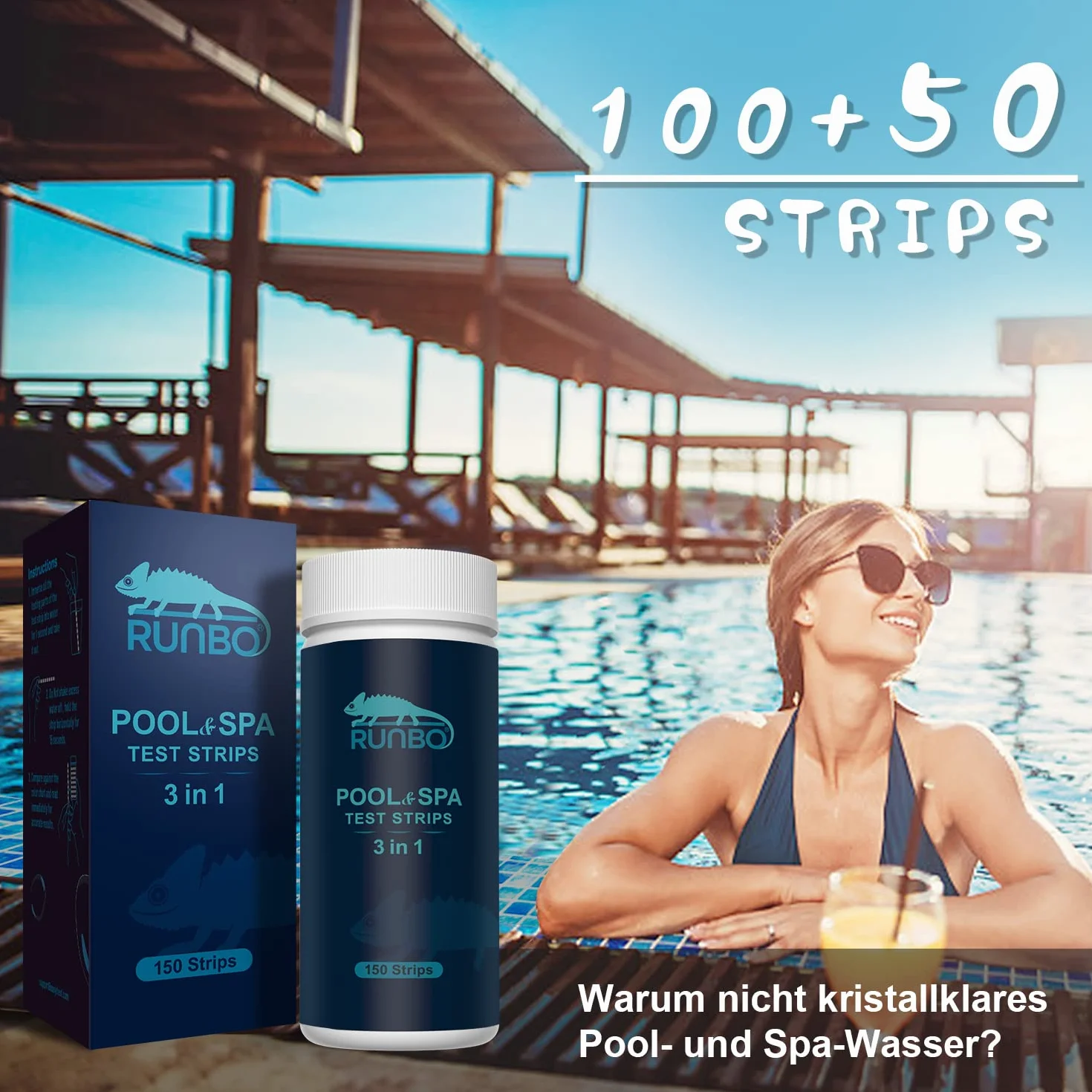 RUNBO 3 w 1 paski testowe do spa 150 drążków paski testowe zestaw do testowania wody Precyzyjny tester chemiczny dla wolnego chloru Brom Alkaliczność pH
