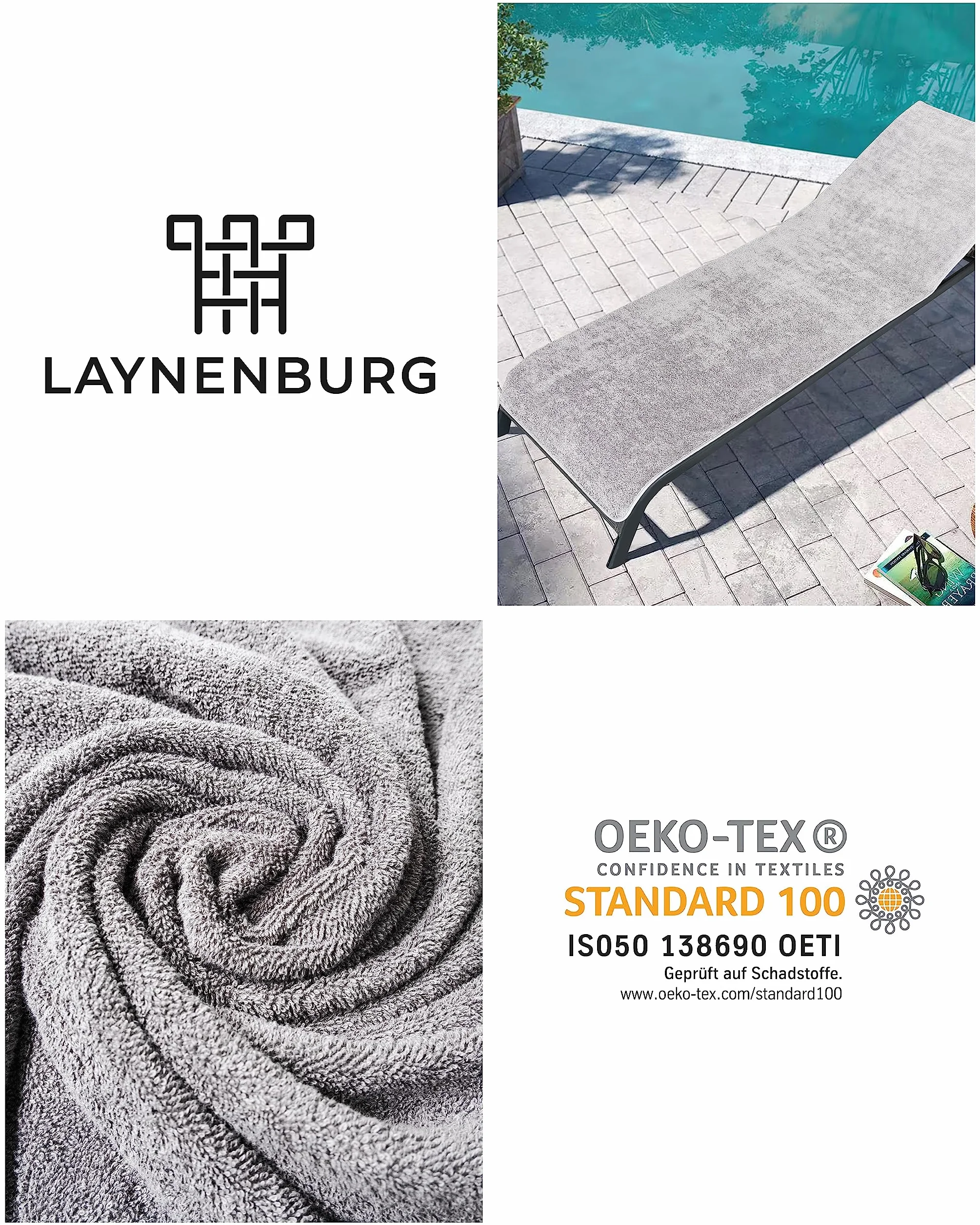 LAYNENBURG Pokrowiec na leżak ogrodowy 100% bawełna Öko-Tex 100 75x200 cm szary