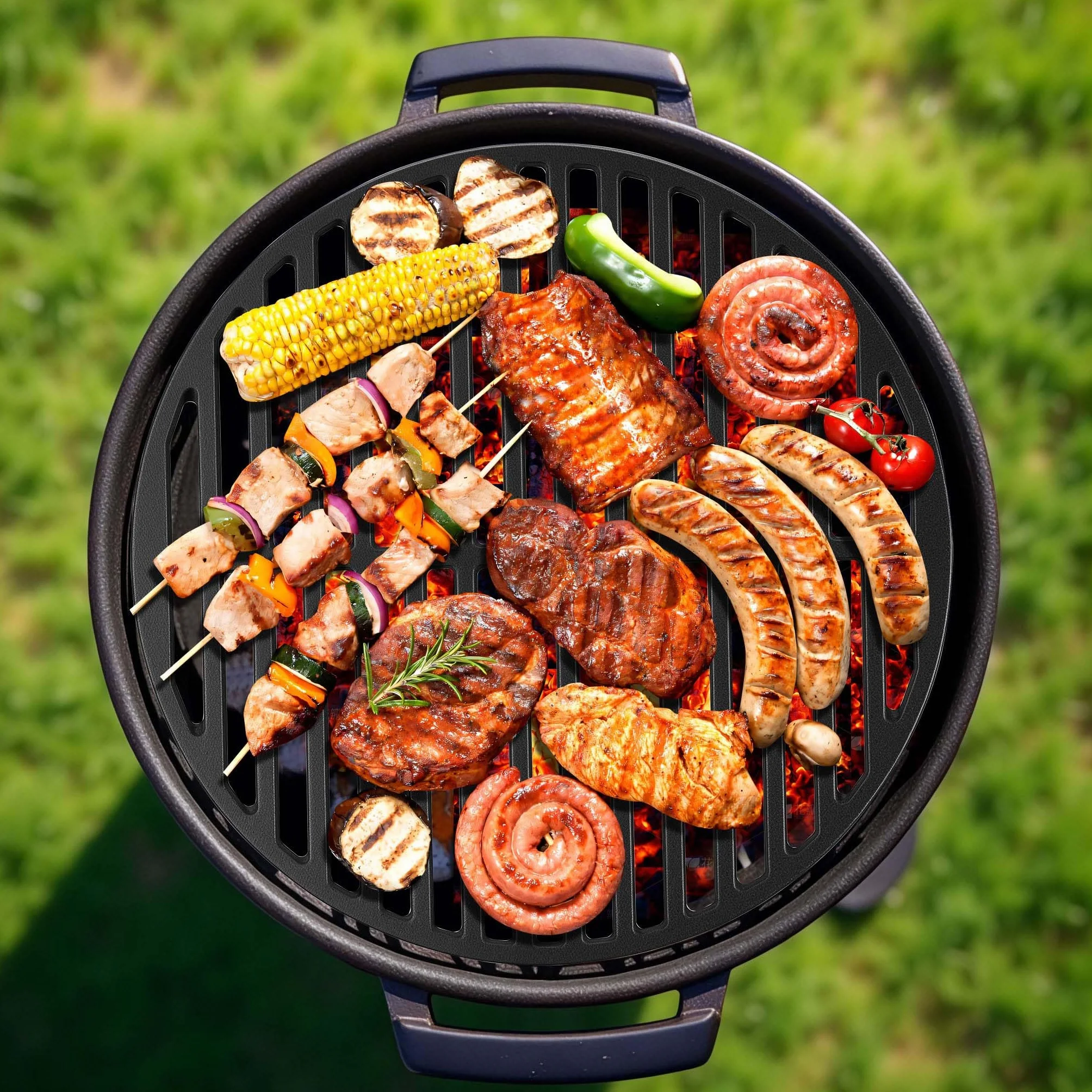 Wiltec Żeliwny ruszt do grilla Ø 45 cm, uniwersalny ruszt grillowy do grilla gazowego i węglowego, żeliwna płyta grillowa do mięsa, ryb i warzyw
