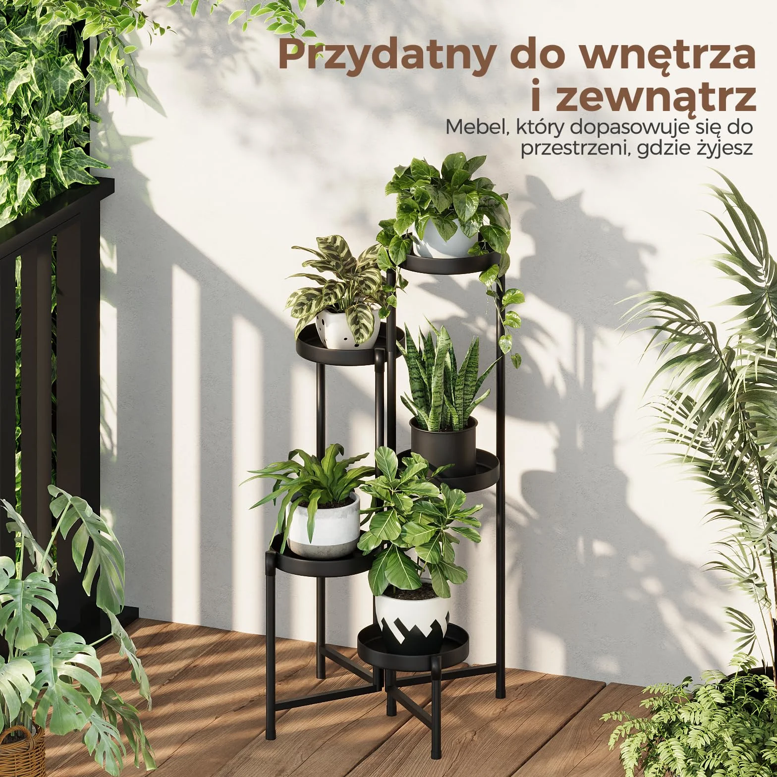 Bamworld Stojak na Rośliny Wewnątrz Na Zewnątrz Składany 5-Poziomowy Metalowy Stojak na Kwiaty, Kątowa Wielopoziomowa Półka na Rośliny do Ogrodu Balkonu Tarasu Salonu Sypialni