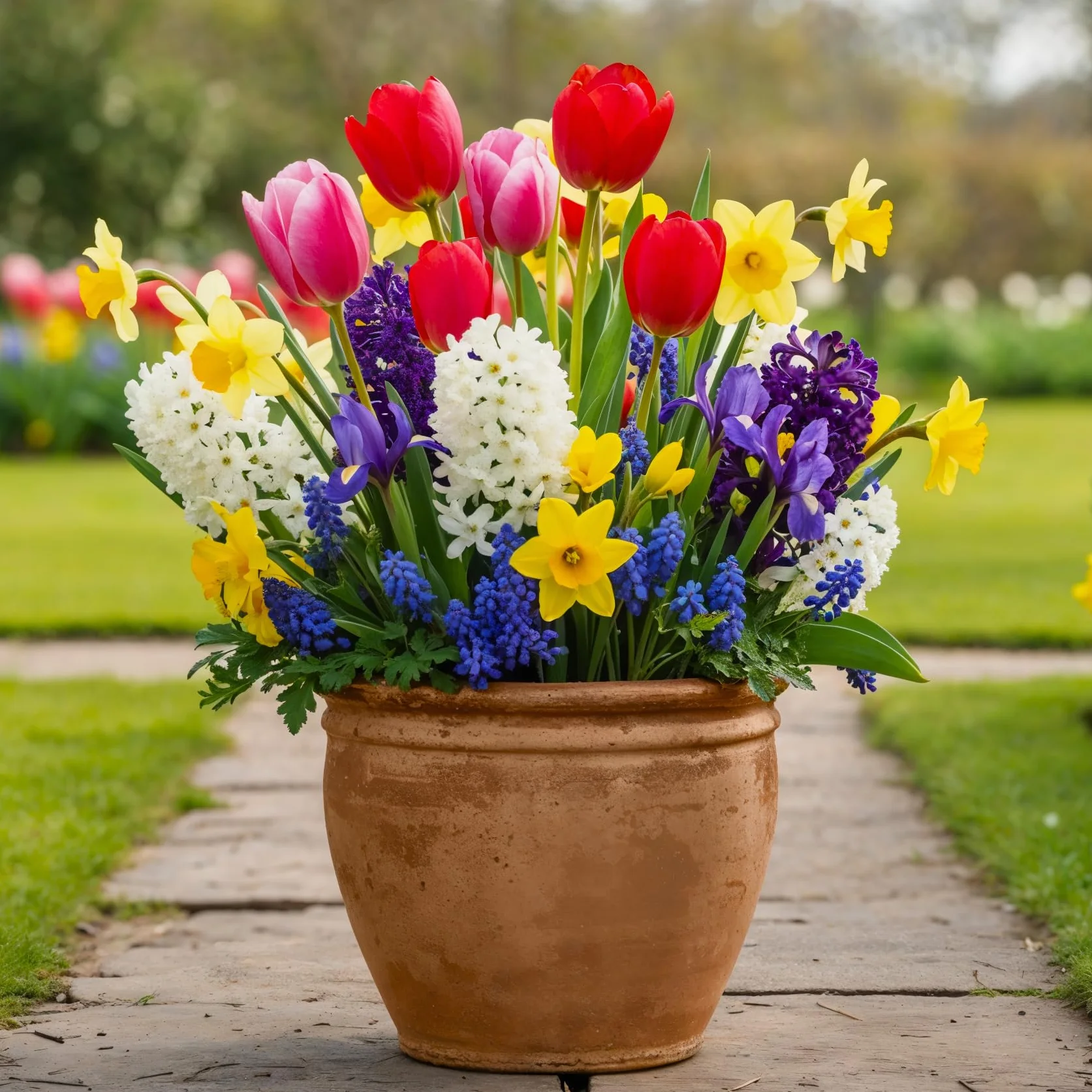Kolekcja cebul kwiatowych Spring Border (50 cebul) ekskluzywna mieszanka z Holandii, odporna i wieloletnia do ogrodu, doniczek (duże, bez nasion, nie sztuczne) tulipany-narcyzy-hiacynty-muscari