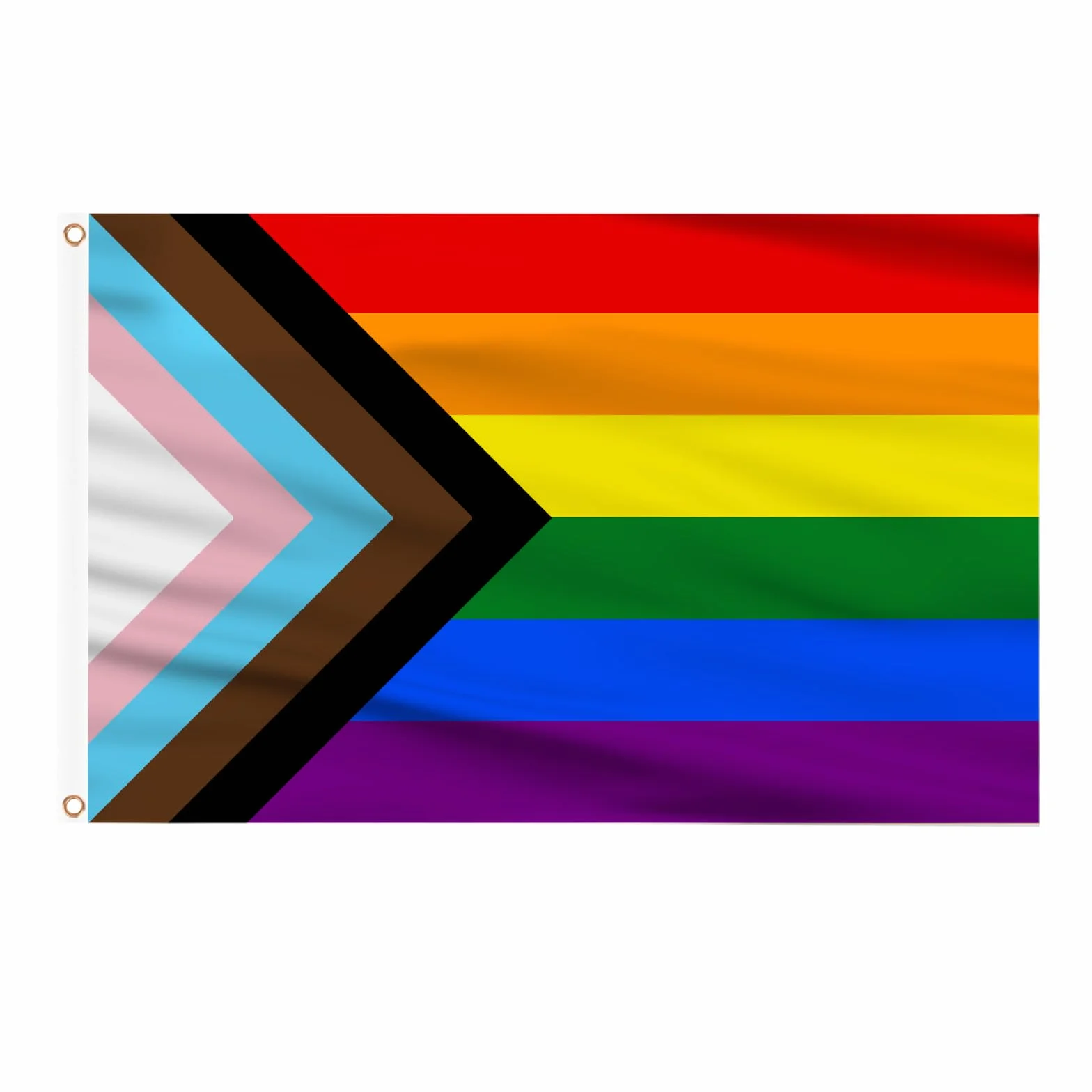 AhfuLife Flaga Progress Pride, a flaga LGBTQ+, tęczowa z szewronem, 1,5 m x 0,9 m na Dzień Dumy, 1 szt. flaga dumy postępu - dwustronna z mosiężnymi oczkami do dekoracji parady na Dzień