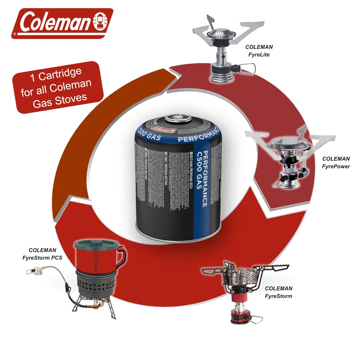 Coleman Wkład gazowy C500 Performance z zaworem śrubowym, nadaje się do kuchenek kempingowych, grilli kempingowych lub lamp, mocna mieszanka butanu lub propanu o gramaturze 440 g, do temperatury