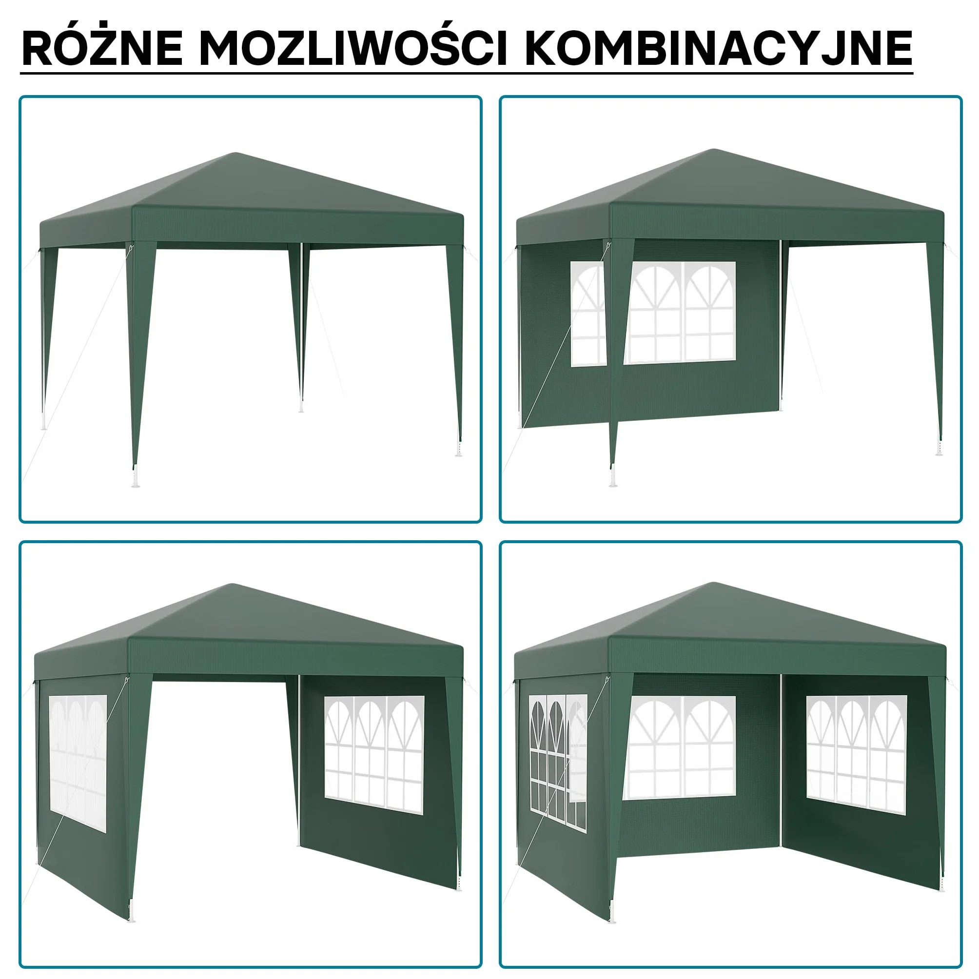 Wiltec Pawilon 3 x 3 m w kolorze zielonym z ochroną UV 50+, altana ogrodowa ze zdejmowanymi bokami, namiot imprezowy z oknami, np. na taras i festiwale