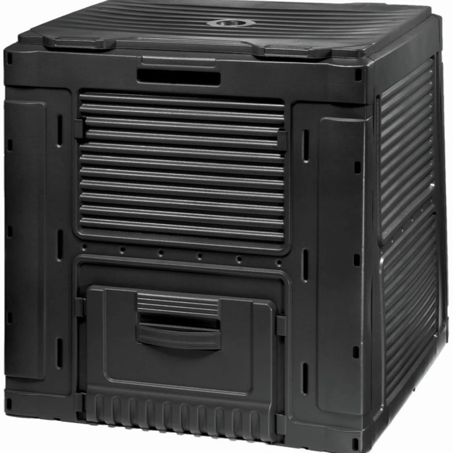 Curver Zewnętrzny e-kompostownik ogrodowy z tworzywa sztucznego, 470 l, szybki kompostownik, pokrywka, składana, 79 x 79 x 79 cm, czarny