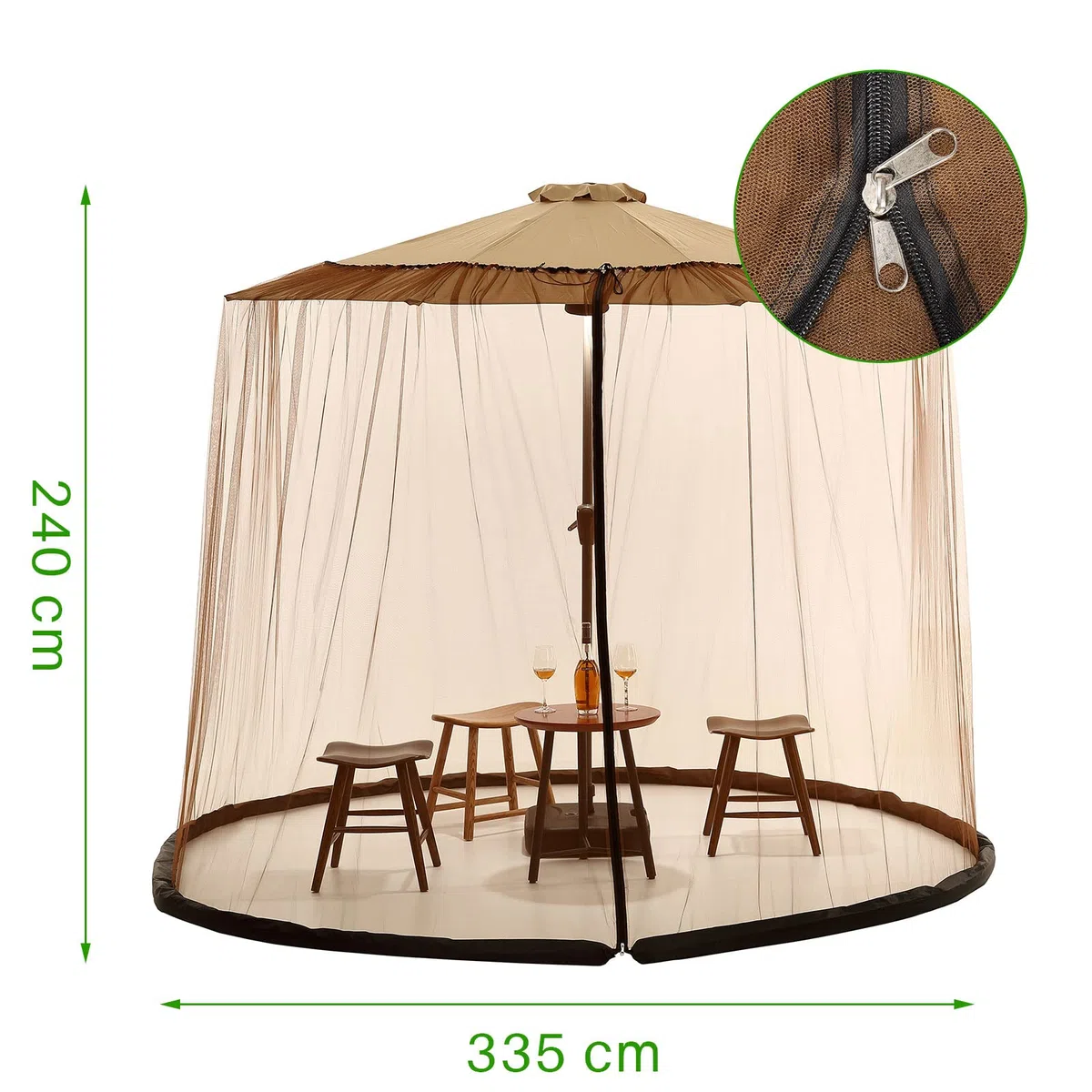 LiveGo Parasol tarasowy, moskitiera, uniwersalna moskitiera z zamkiem błyskawicznym i regulowaną liną, pasuje do parasoli zewnętrznych i stołów tarasowych (tylko siatka na moskitierę)