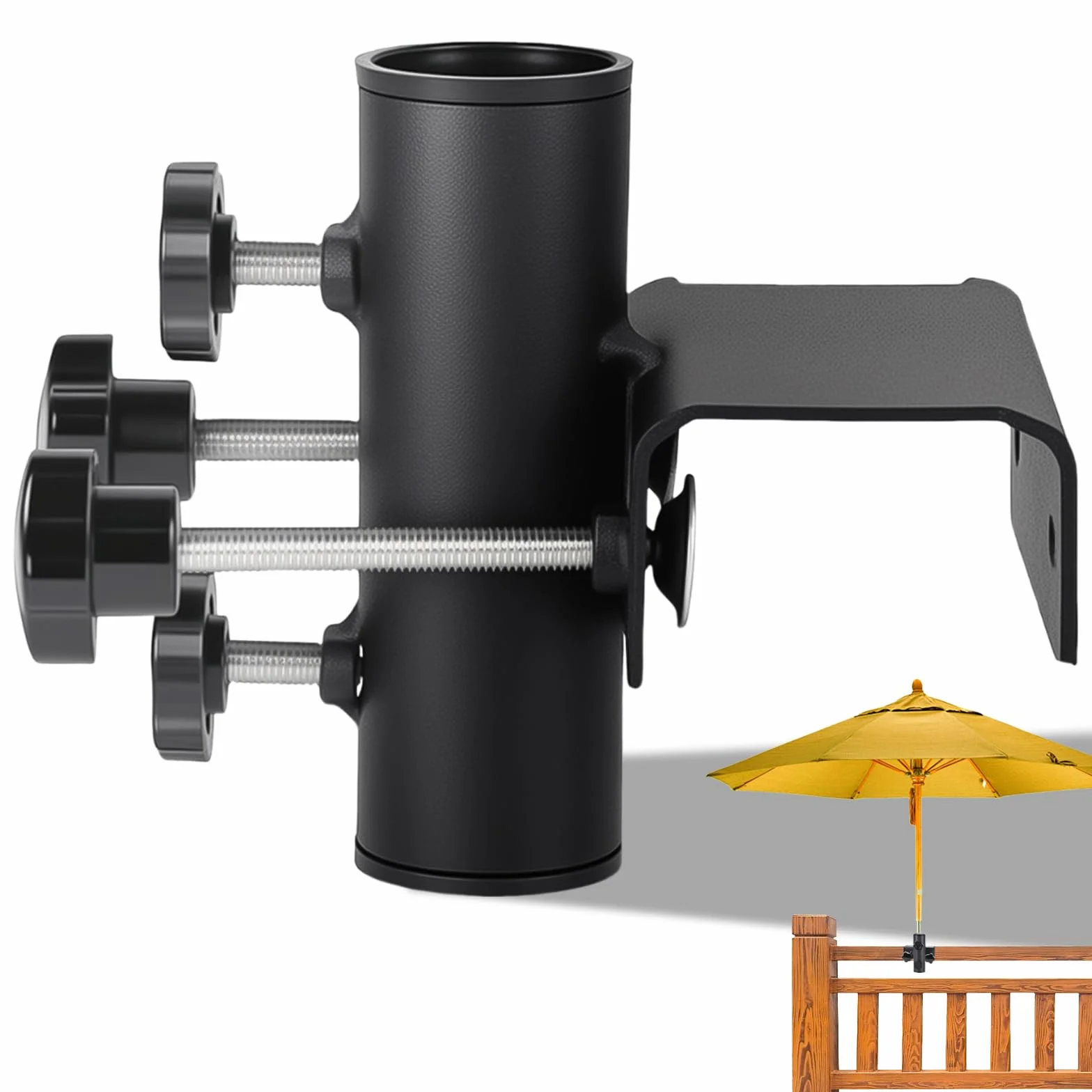 Uchwyt na parasol przeciwsłoneczny, na balkon, prostokątny, zaciskowy, regulowany uchwyt balkonowy do zaciskania 63-20 mm, średnica parasola 23-38 mm