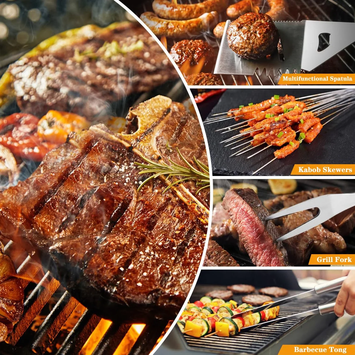 Zestaw narzędzi do grillowania ze stali nierdzewnej, 3 szt., z torbą do przenoszenia