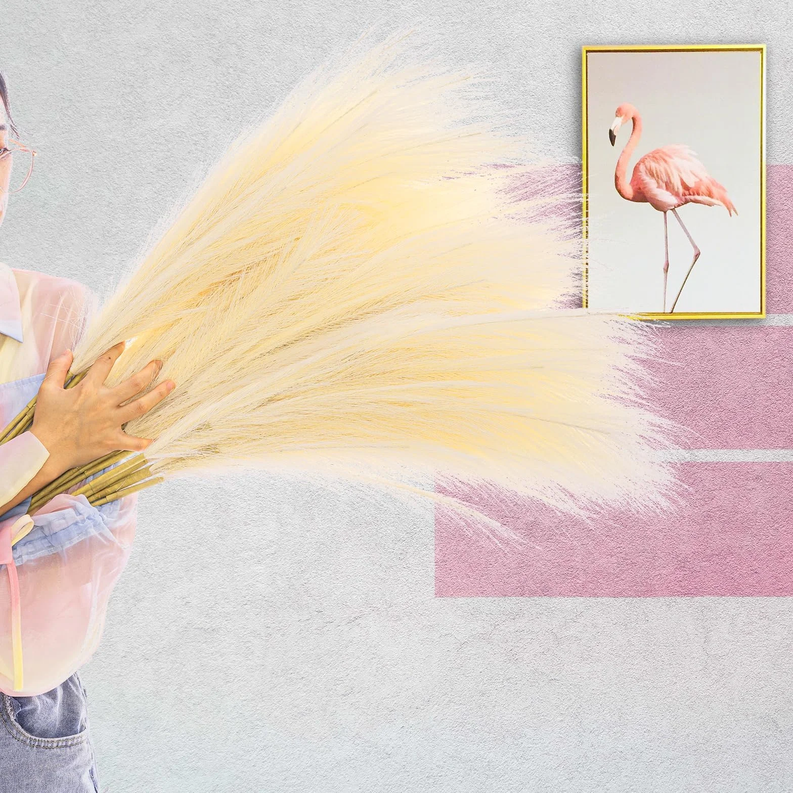 7 łodyg, sztuczna trawa pampasowa, dekoracja, wysoka trawa pampasowa, na podłogę, puszysta, sztuczna trawa pampasowa, do dekoracji ślubnej w stylu boho, do domu, 100 cm, beżowa