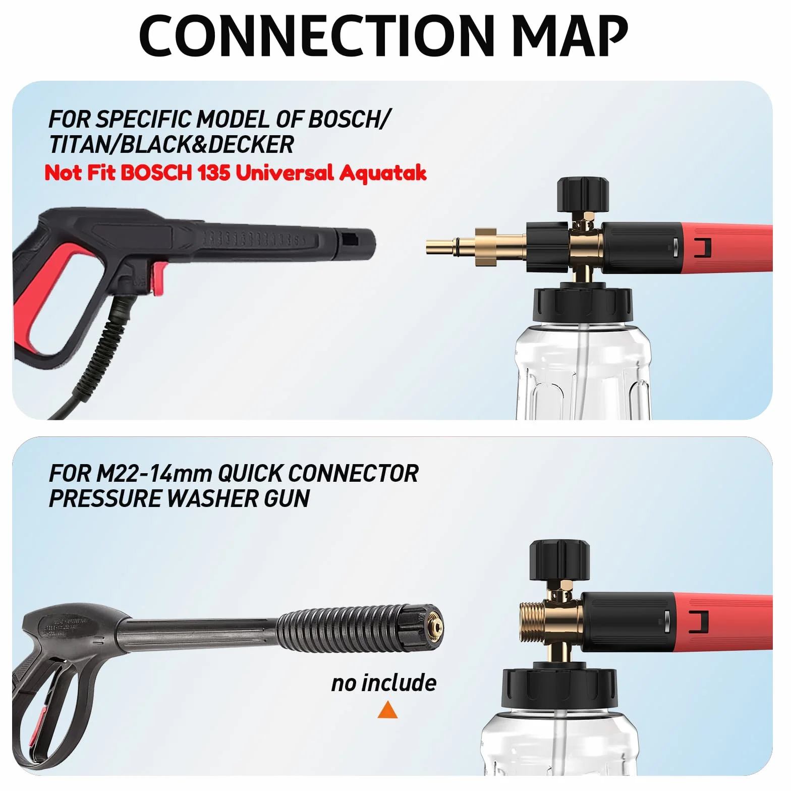 Snow Foam Lance Cannon butelka do Bosch 110/120/125 Aquatak Black & Decker AR Blue Clean, pistolet do pianki śnieżnej z regulowaną dyszą 1 l, akcesoria do myjki wysokociśnieniowej Bosch