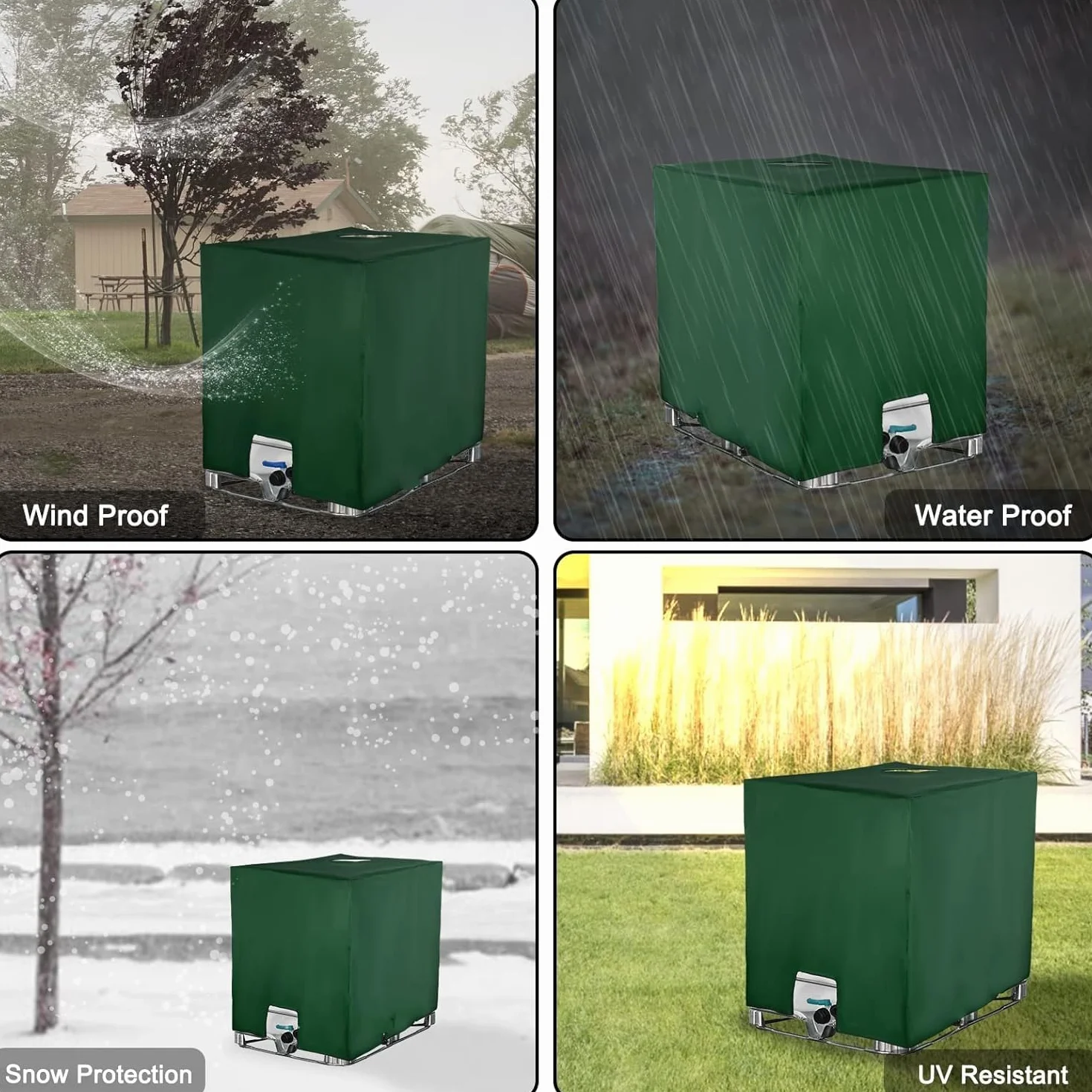 IBC osłona zbiornika na wodę, pyłoszczelna, ochrona przed promieniowaniem UV, plandeka ochronna, nadaje się do zbiornika IBC 1000 l (120 x 100 x 116 cm, zielona)