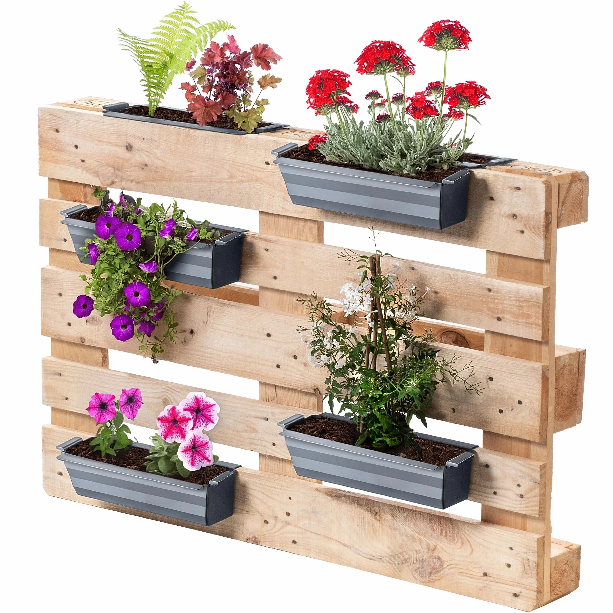KADAX Skrzynka na rośliny, zestaw 12 palet, 37 x 9 cm, srebrna, system zawieszenia