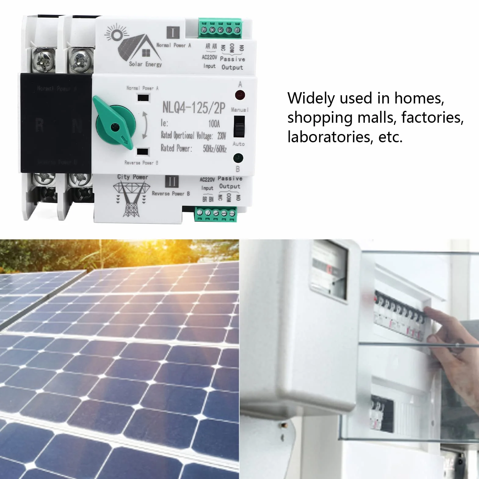 Dual Power automatyczny przełącznik transferowy 230 V 2P 100 A izolacja PC szyna DIN ATS wyłącznik prądu awaryjnego przełącznik sieciowy NLQ4-125/2P do fabryk, centrów handlowych