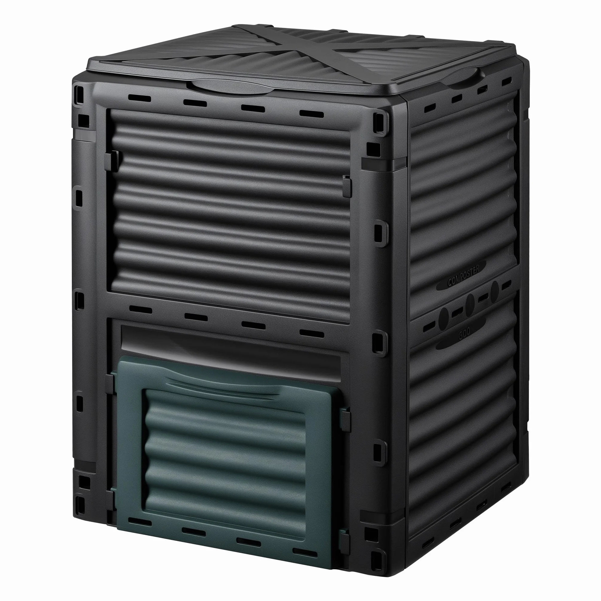 Wiltec Kompostownik ogrodowy modułowy 300 l o wymiarach 61 x 61 x 82 cm, plastikowy kompostownik na odpady organiczne, z pokrywą i klapą do opróżniania