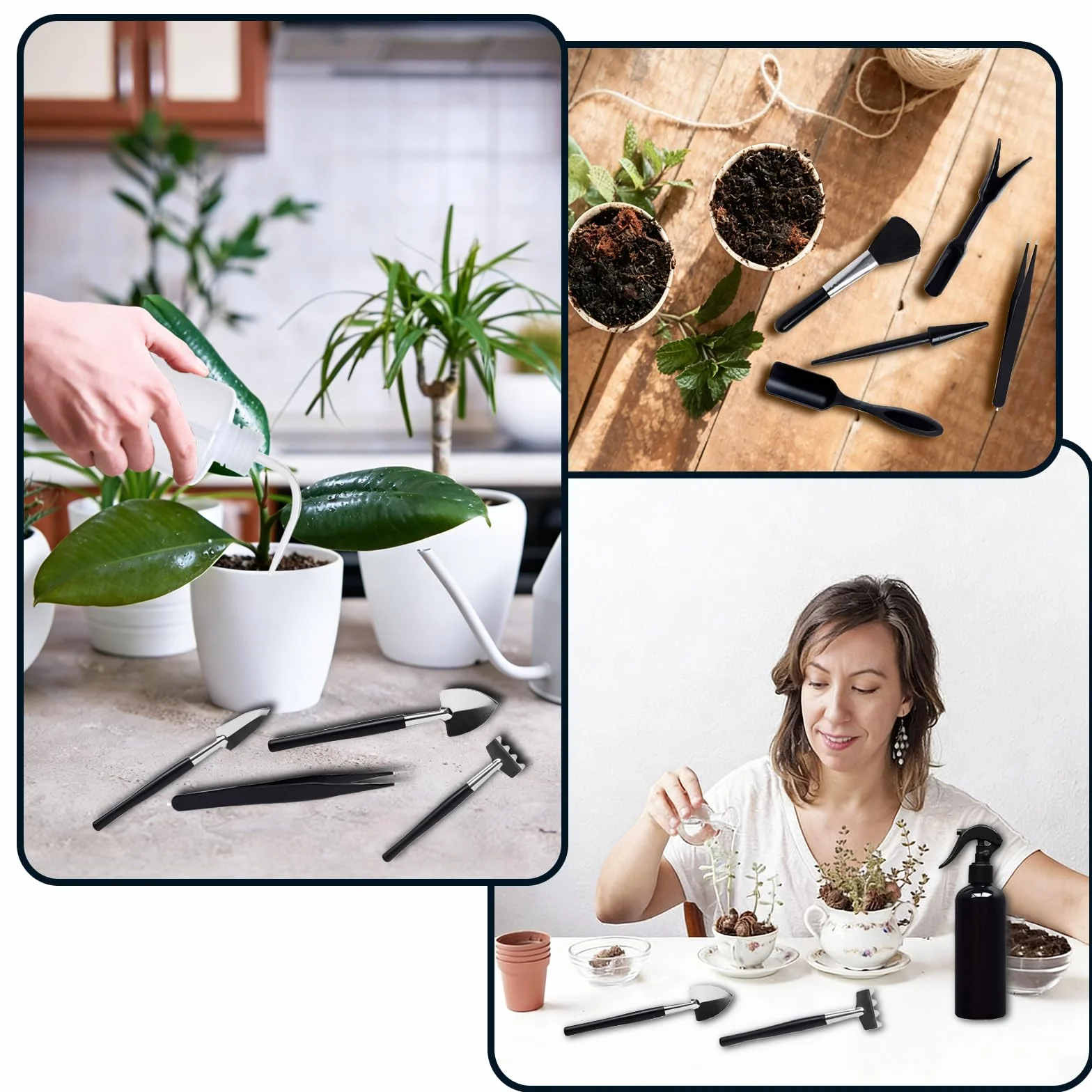 Zestaw narzędzi ogrodowych, 17 sztuk, z wodoodporną matą do przesadzania i torbą do przechowywania, mini narzędzia ogrodowe, zestaw startowy bonsai, do roślin pokojowych, bonsai, kaktusów i