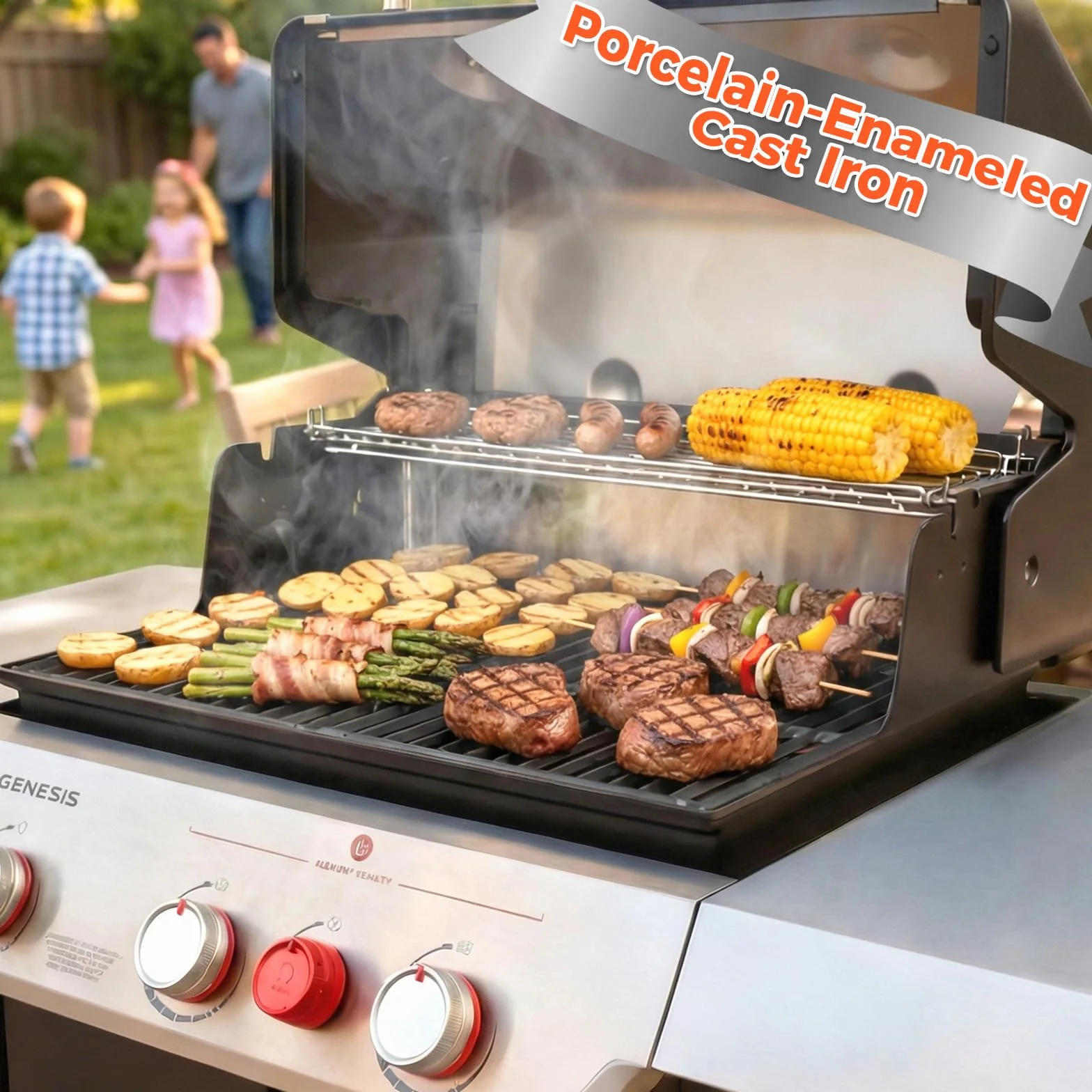 Kratki grillowe 47,6 cm do grilli Weber Genesis II 300 i Genesis II LX 300, części do grilla Weber Genesis 2 E310, Genesis II E310 315 335, żeliwne emaliowane porcelaną zamienne kratki do Weber 66095