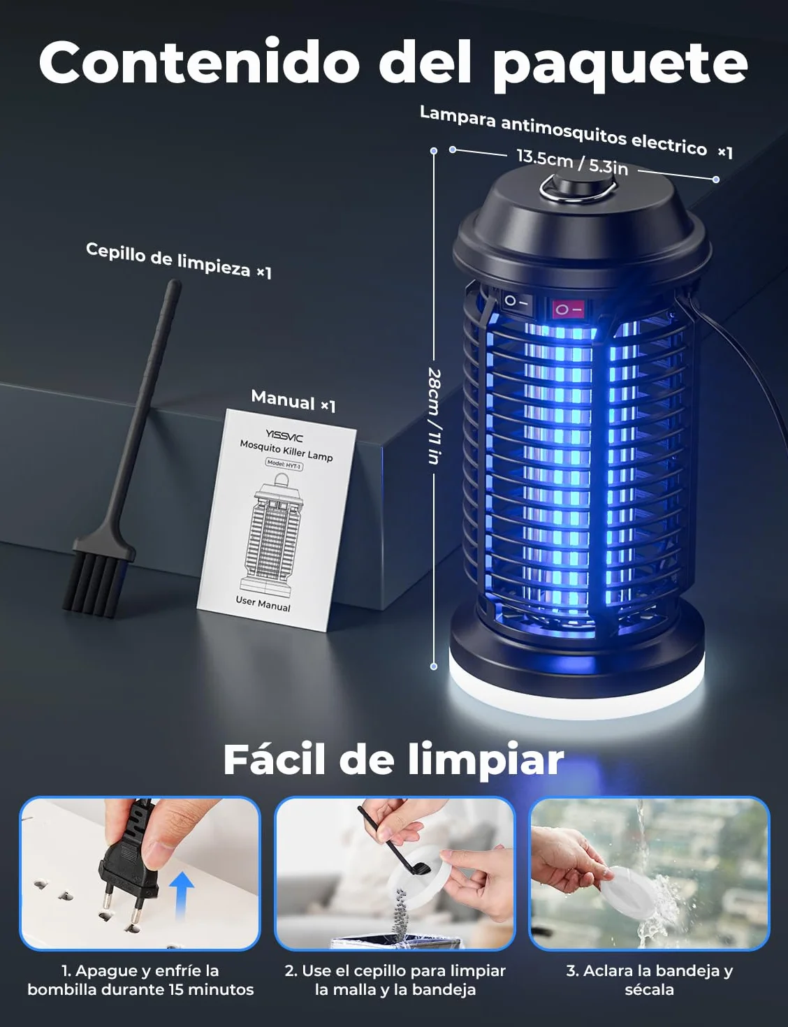 YISSVIC Elektryczna lampa przeciwkomarowa 4200 V 15 W UV IPX4 wodoodporna