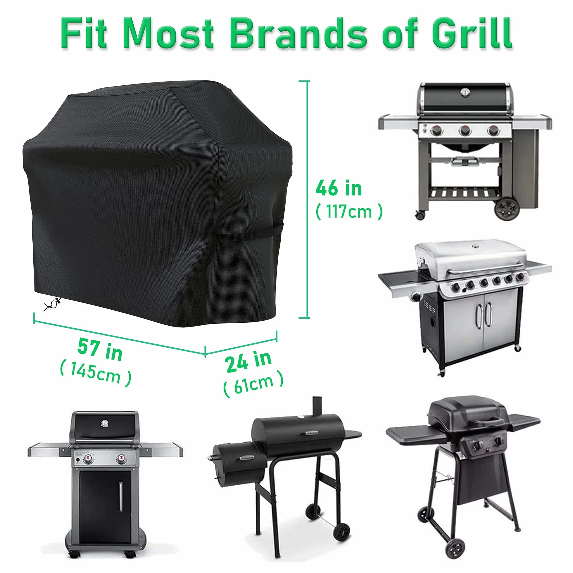 Wodoodporny pokrowiec na grilla, pokrowiec na grill grill 210D Oxford, wiatr, kurz, wilgoć, odporny na rozdarcie/wodę/deszcz/śnieg/słońce (145 x 61 x 117 cm)