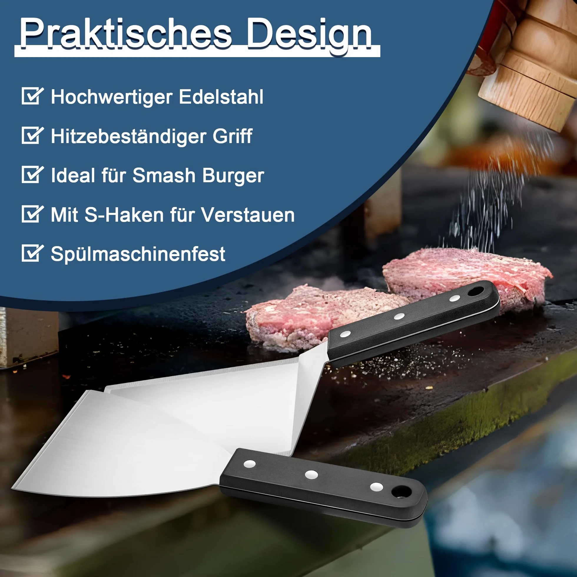 Herogo Zestaw szpatułek do grilla, 2 sztuki szpatułek do planchy ze stali nierdzewnej i duża łopatka do grilla, do smash burgerów, teppanyaki, akcesoria do grilla, prezenty dla mężczyzn, nadają się do