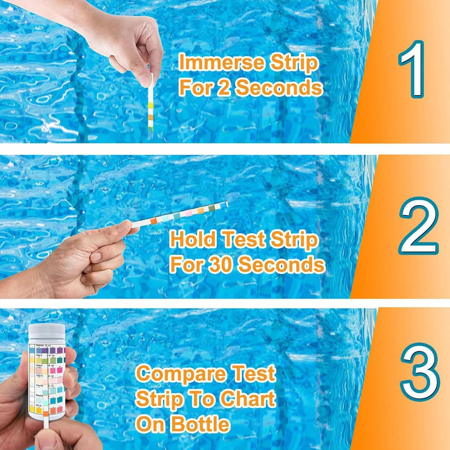 Pool Water Testing Strips, Water Quality Tester, 1.89x4.41in 100-Piece Quick and Simple to Use, Accurate Test for Homeowners, Swimmers, Hot Tub Users, Spa Owners, and Aquarium Enthusiasts