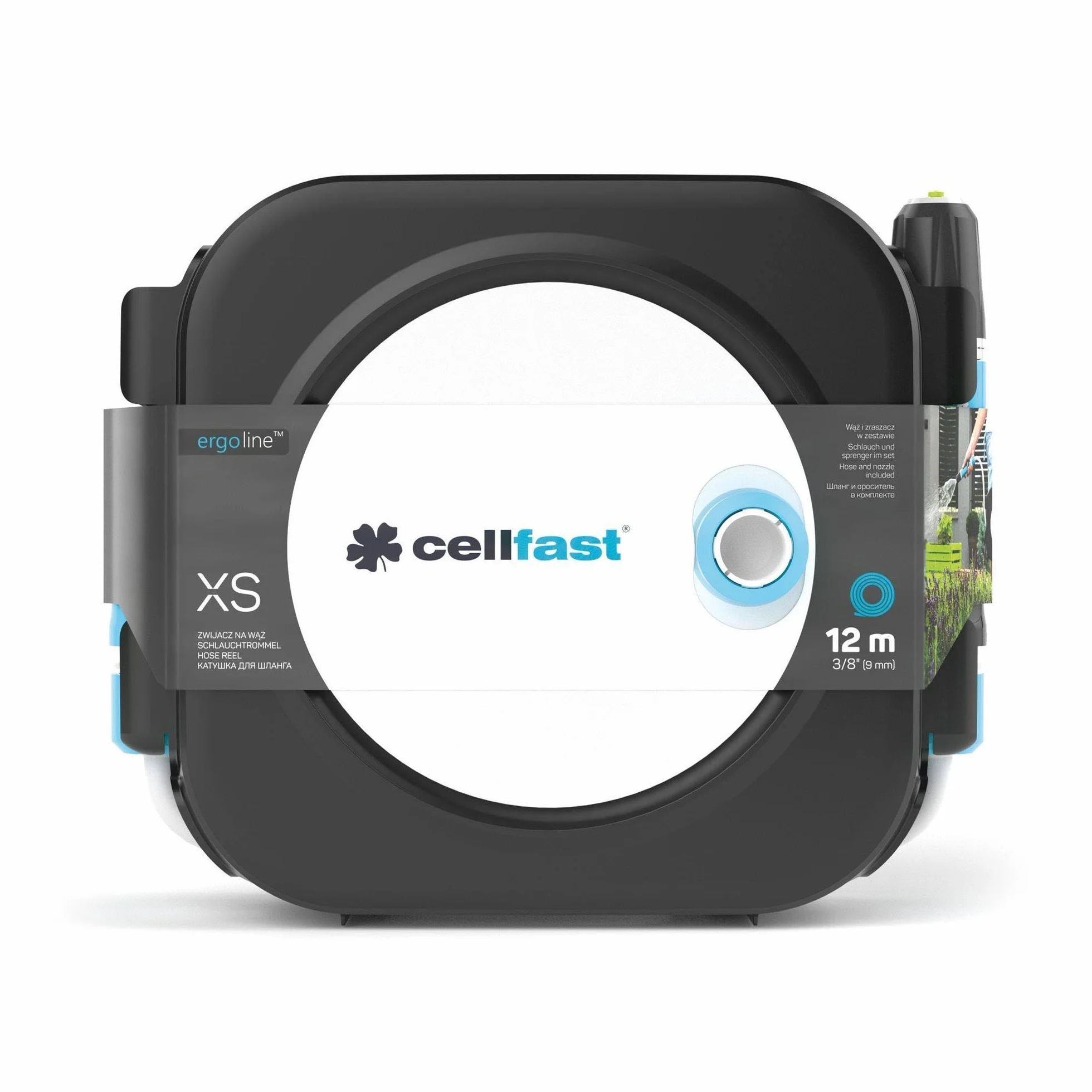 CELLFAST Zwijacz Węża Ogrodowego Z Uchwytem Ściennym Zestaw Zraszacz Wąż Przyłączeniowy Szybkozłącza ENERGO XS