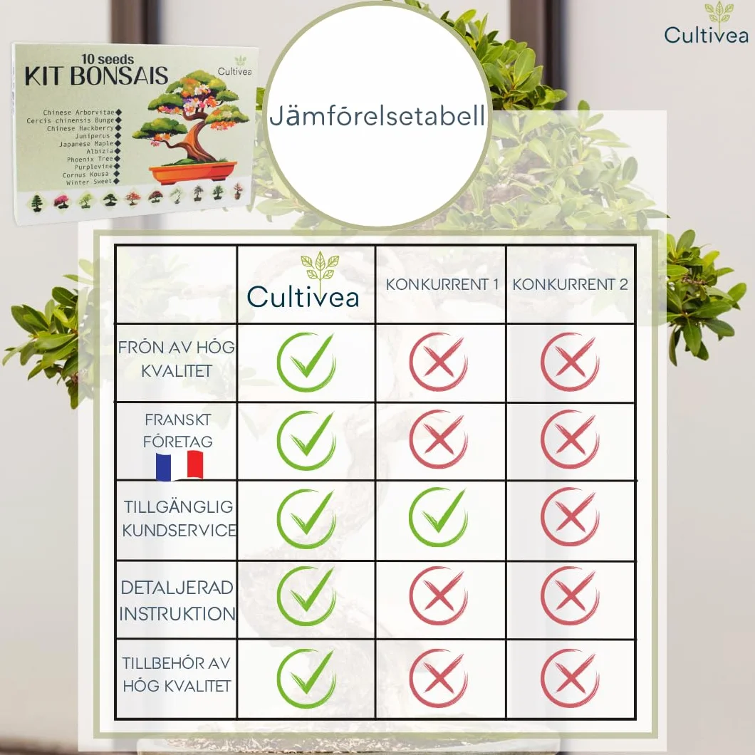 CULTIVEA® Zestaw bonsai 10 drzew - Kompletny zestaw dla początkujących z nasionami, doniczkami, narzędziami i przewodnikiem