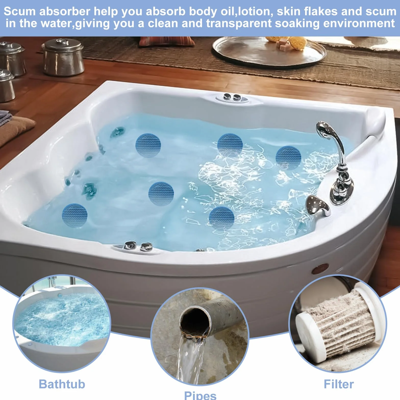 6 szt. pochłaniacz szumowiny basenowej z hydromasażem, 10 cm, wielokrotnego użytku, usuwające szumowiny, pochłaniacz szumowiny do spa z hydromasażem, zmywalna gąbka pochłaniająca olej do basenów
