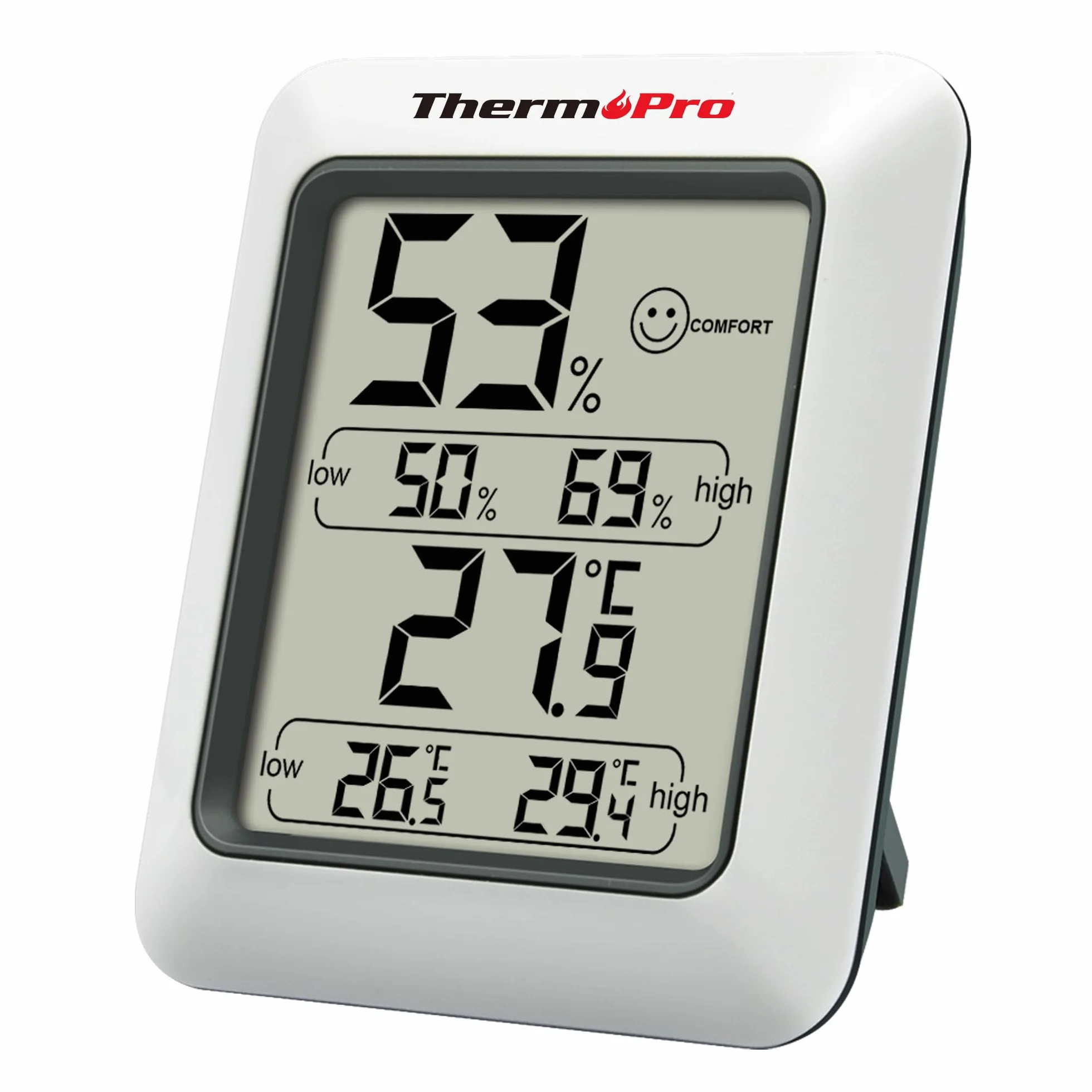 ThermoPro TP50 Cyfrowy termometr z higrometrem do wnętrz z maksymalnymi i minimalnymi temperaturami, wskaźnik wilgotności powietrza i komfortu klimatycznego do domu i biura
