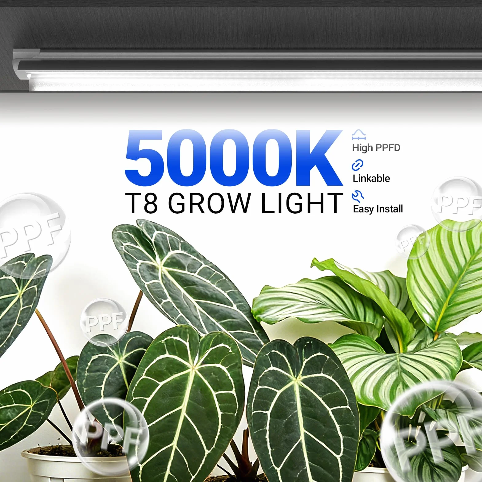 Barrina T8 LED Lampa do Roślin Pełne Spektrum, 59 cm, 5000K Zawieszane Oświetlenie Wzrostowe, 96 W (4 x 24 W), Łączone Paski Świetlne, Zestaw 4 szt