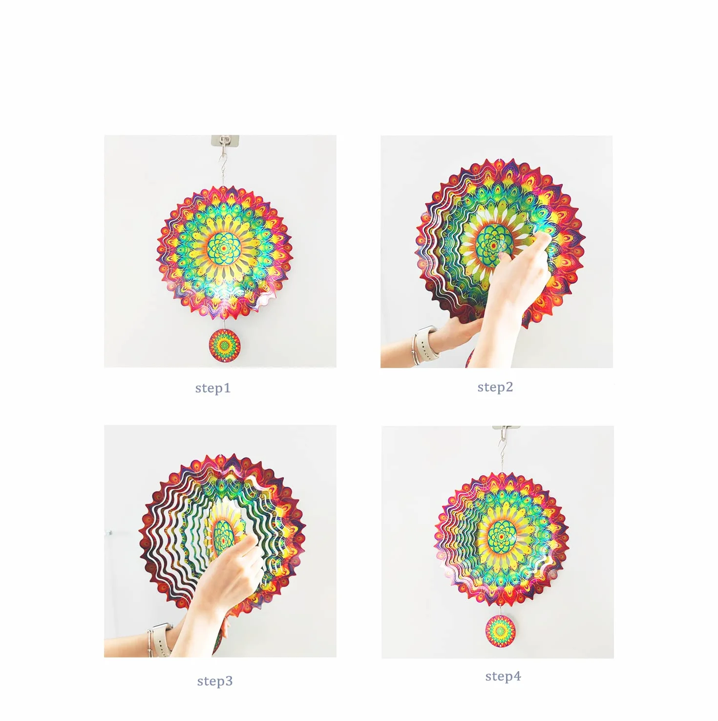 3D Mandala Wiatrówki 30 cm Dekoracje Rzeźby Kinetyczne Wiszące Whirligigs Stal nierdzewna Laserowo Wycinane Metalowe Mandale Sztuka, Gwiazda Wisząca Dr Wystrój Wnętrz/Na Zewnątrz, Zielony