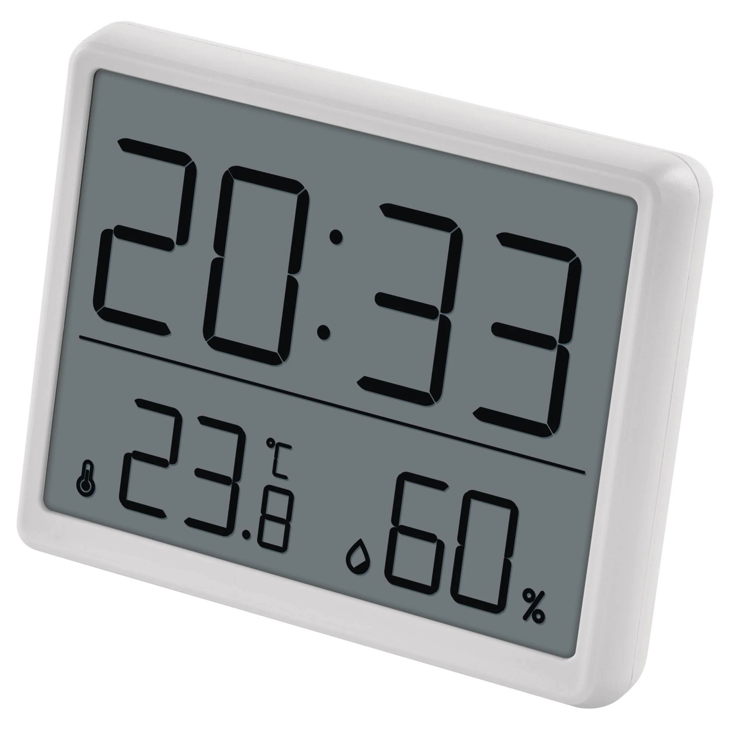 EMOS Cyfrowy termometr pokojowy i higrometr z zegarem LCD, uchwyt magnetyczny, wyświetlacz min/max, data, budzik