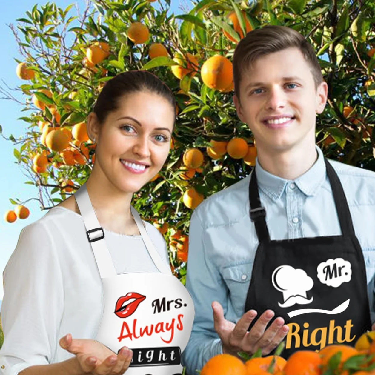 Fartuch kuchenny Mr Mrs regulowany z kieszeniami prezent dla par