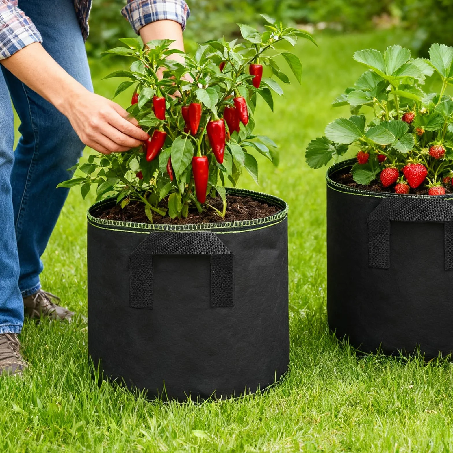 8 doniczek materiałowych, 40 l, worek na rośliny z włókniny, doniczki do uprawy roślin, czarna torba na pomidory, zioła, ziemniaki, warzywa, kwiaty, rośliny, Ø 40 x 35 cm