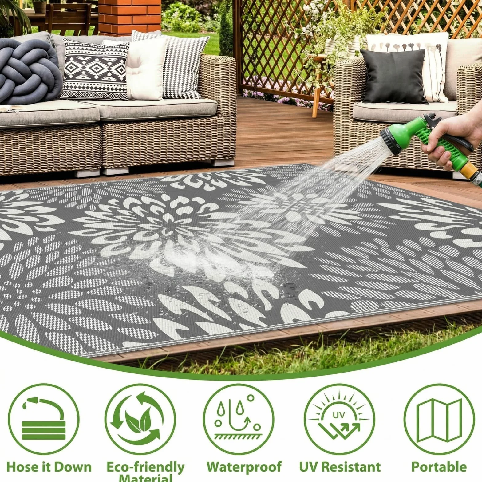 SHACOS Dywan zewnętrzny 180 x 270 cm Dwustronny Wodoodporny Odporny na UV Mata Ogrodowa Patio