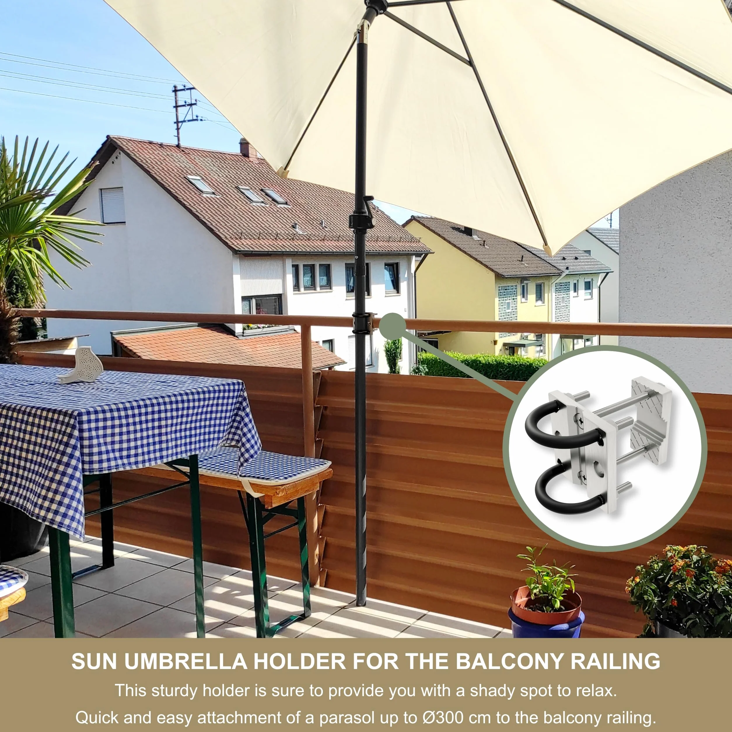 Uchwyt na parasol ze stali nierdzewnej do balustrad balkonowych 300 cm