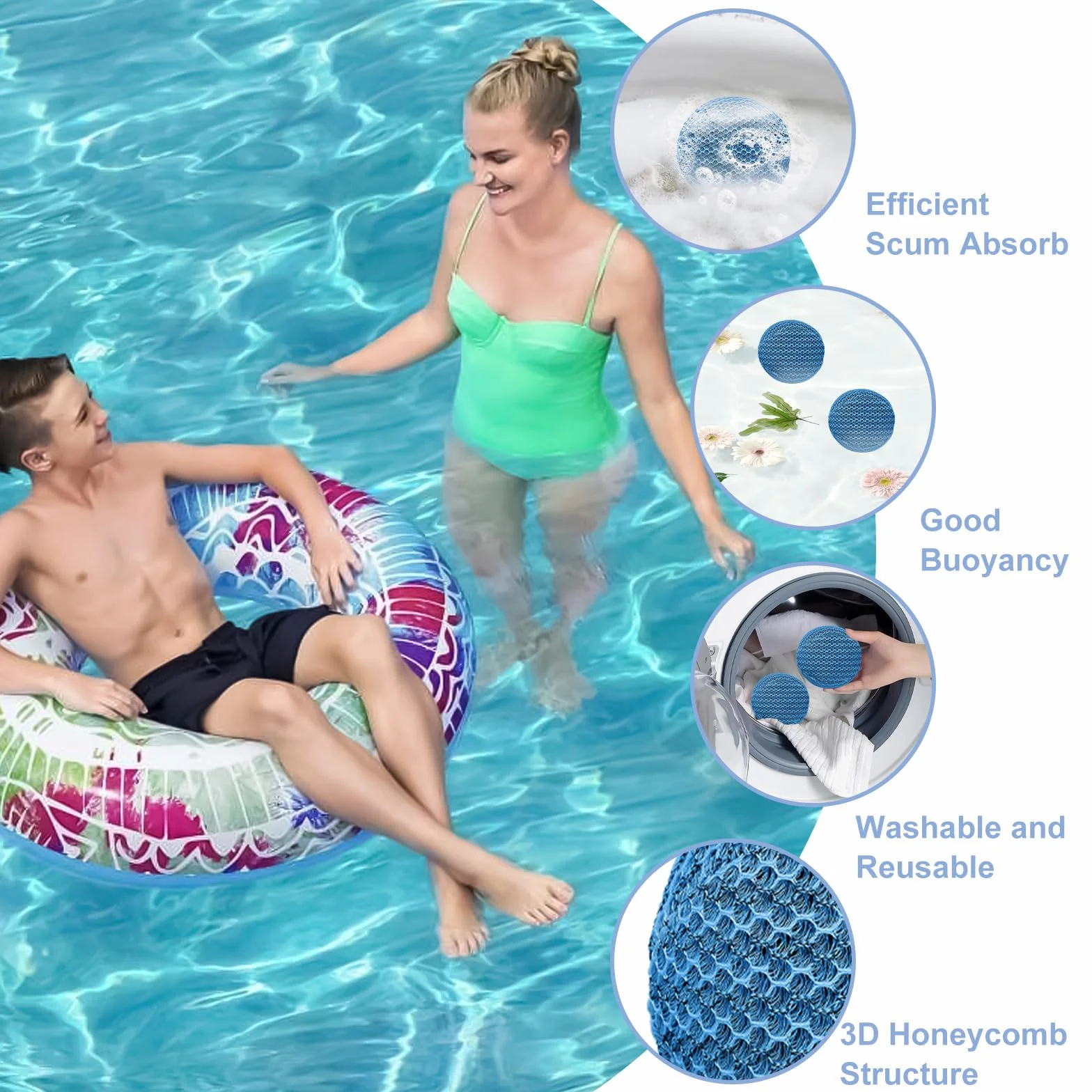 6 szt. pochłaniacz szumowiny basenowej z hydromasażem, 10 cm, wielokrotnego użytku, usuwające szumowiny, pochłaniacz szumowiny do spa z hydromasażem, zmywalna gąbka pochłaniająca olej do basenów