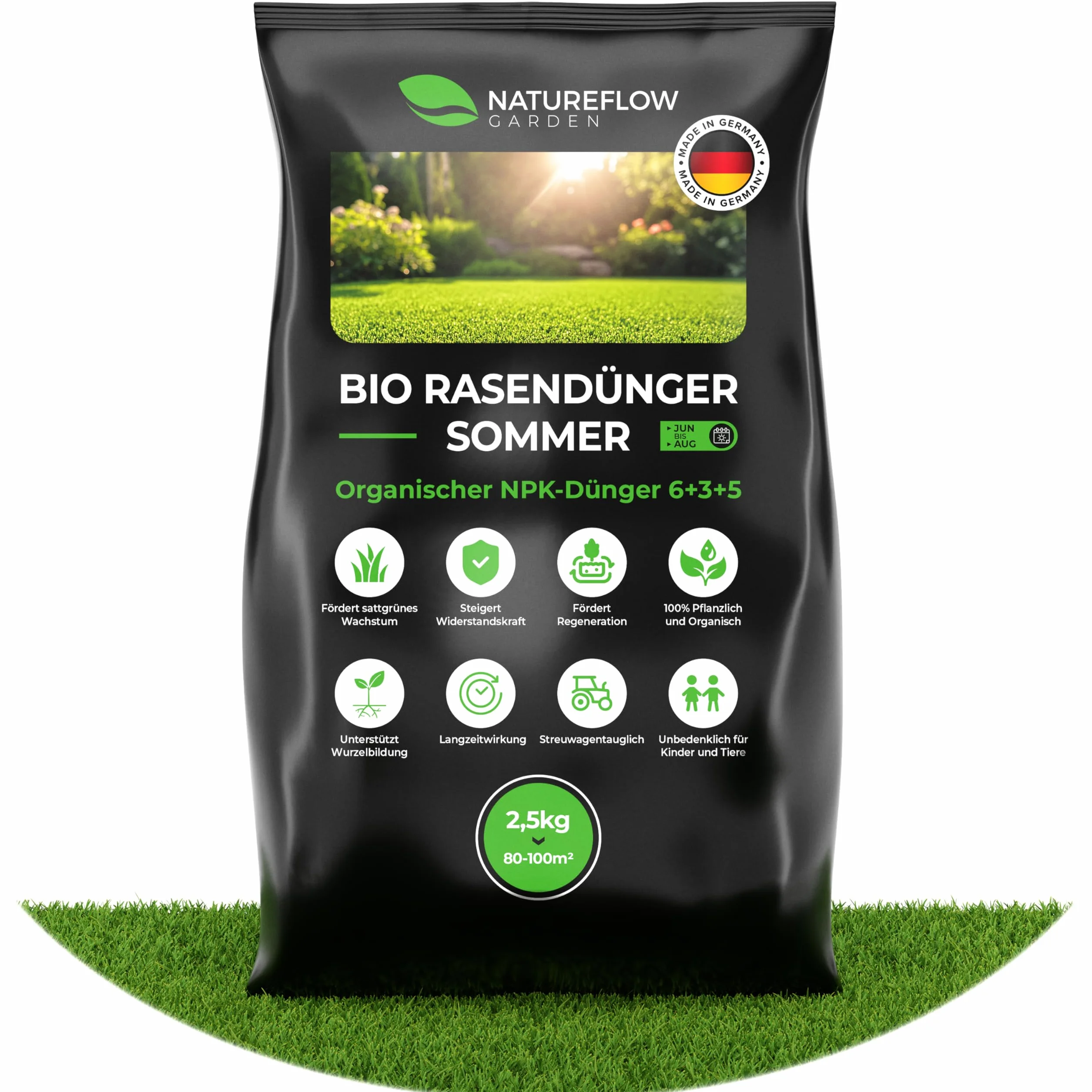 Nawóz organiczny do trawnika letni – 2,5 kg – Nawóz organiczny do trawnika dla zdrowej gleby i bujnej zieleni trawnika