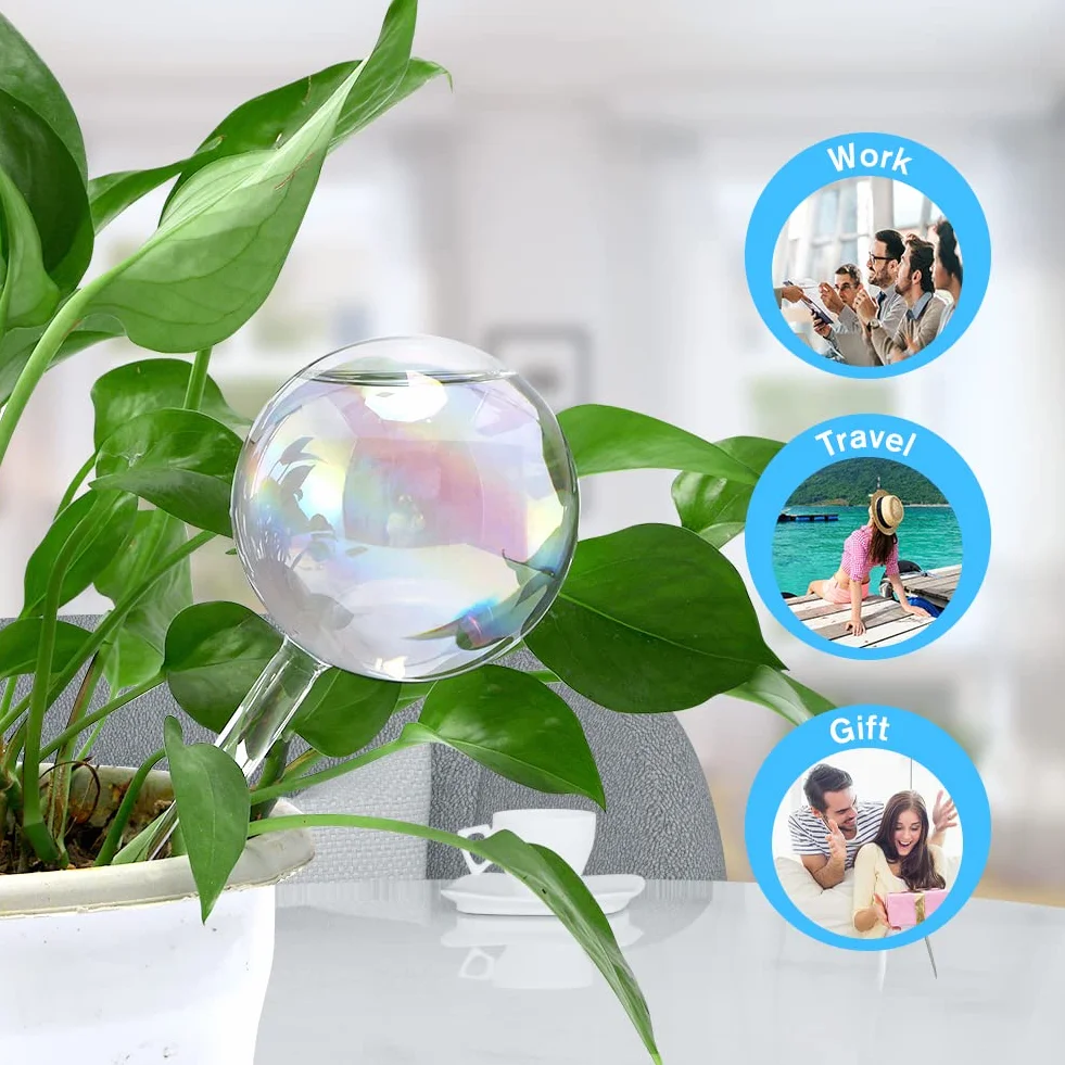 Joycabin Szklane kule do nawadniania roślin, 200 ml, kolorowe podlewanie roślin, samonawadniający system karmienia do użytku wewnątrz i na zewnątrz, średnica 7 cm, 3 szt