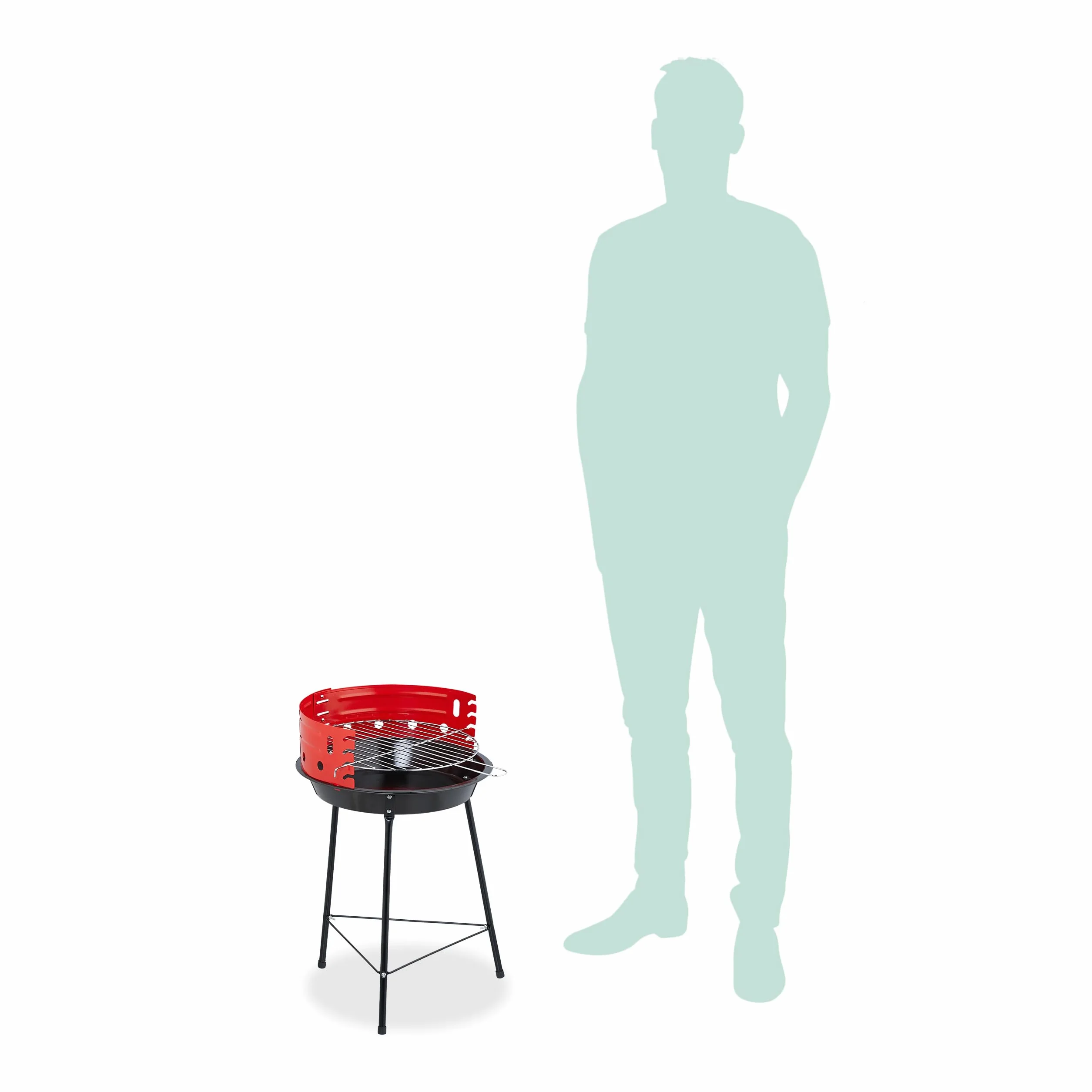 Relaxdays Grill na węgiel drzewny Ø 37 cm trójnożny z ochroną przed wiatrem czarny/czerwony