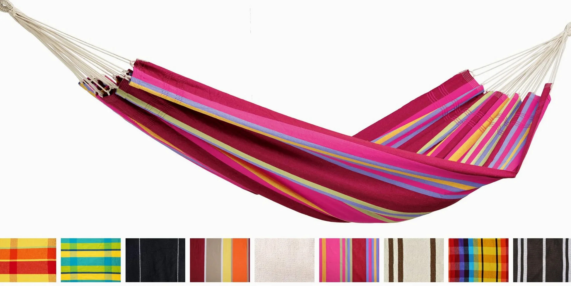 Amazonas Brazylijski hamak XL Barbados Grenadyna 230 x 150 cm dla 2 do 3 osób do 200 kg kolorowe paski długość całkowita 340 cm