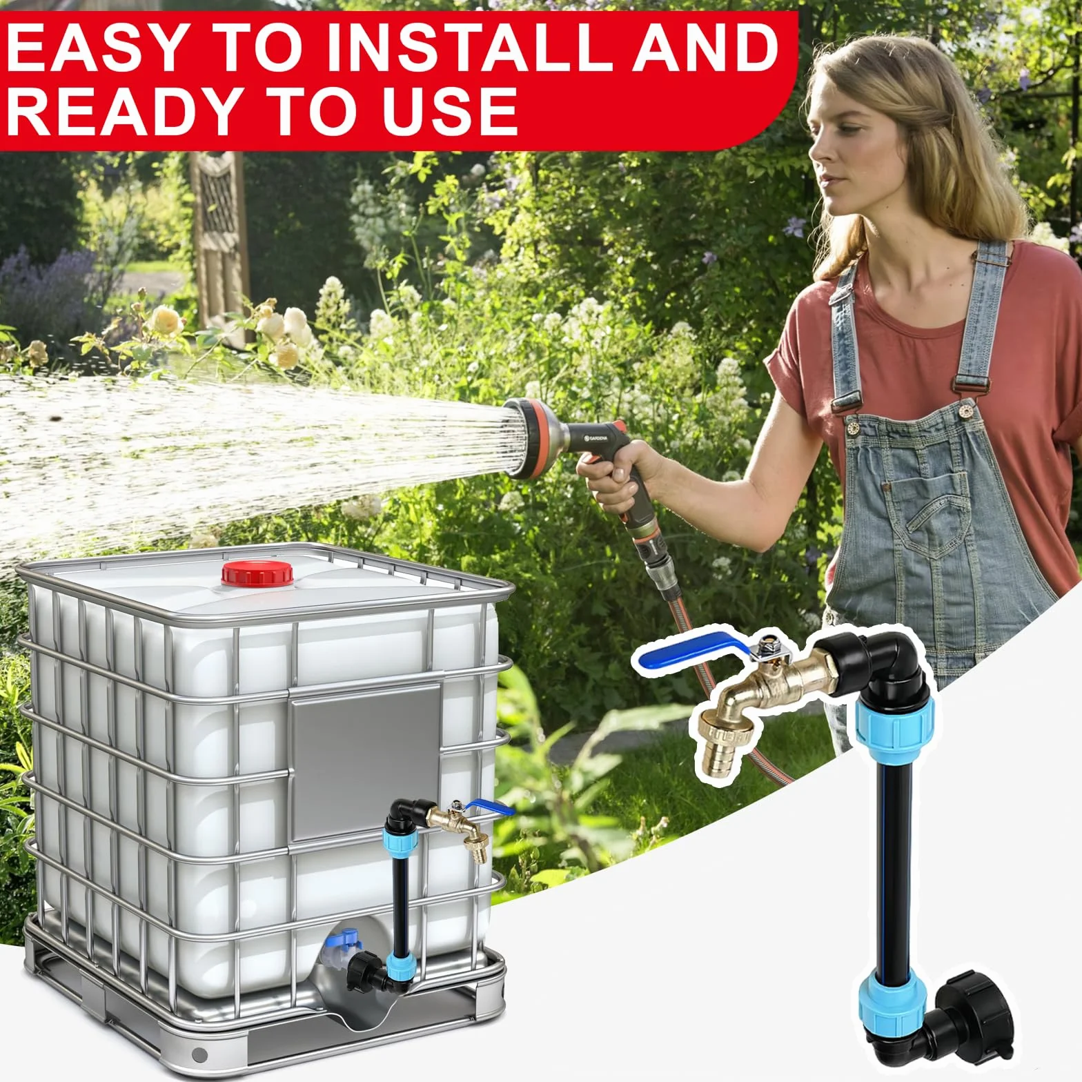 Mosiężny Kran IBC 3/4" S60x6 Adapter Odpływowy do Zbiornika na Wodę Deszczową 1000l