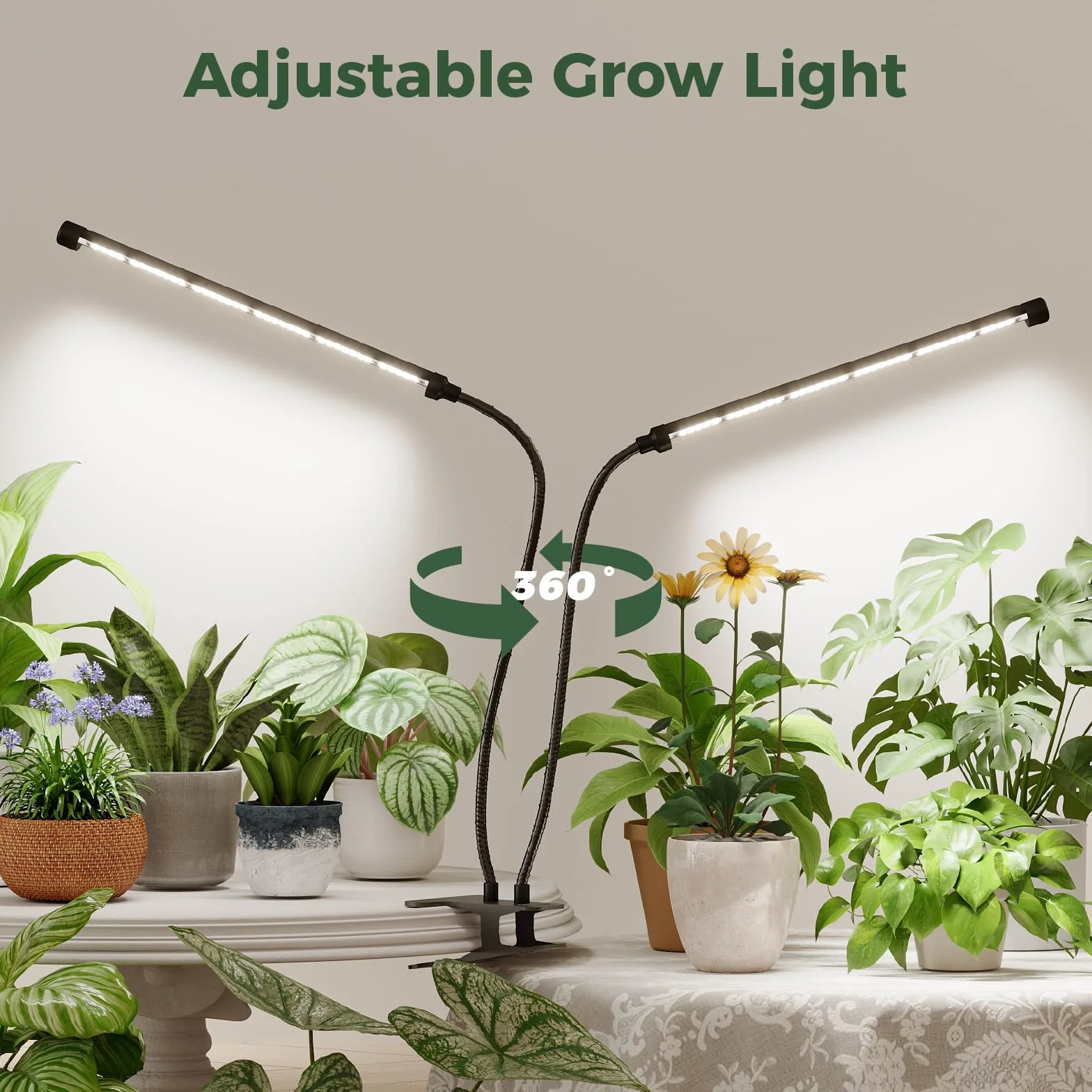 Bamworld Lampa do uprawy roślin LED pełne spektrum z timerem regulacją jasności 2 ramiona