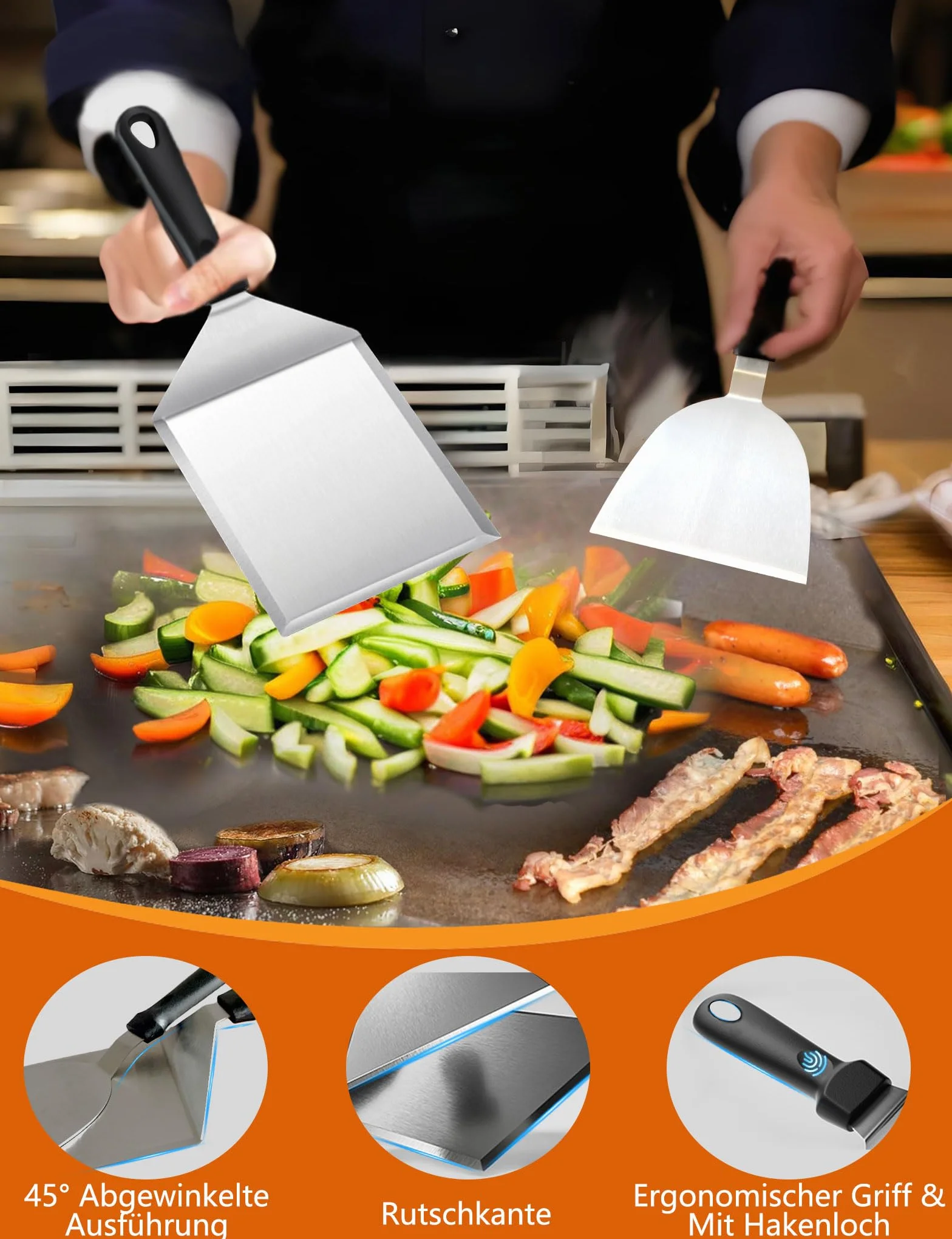Smash Burger Set, 4-częściowy zestaw sztućców do grilla z dużą prasą do burgerów, łopatką do grilla, łopatką ze stali nierdzewnej, prezent dla mężczyzn, idealny do wszystkich planchas