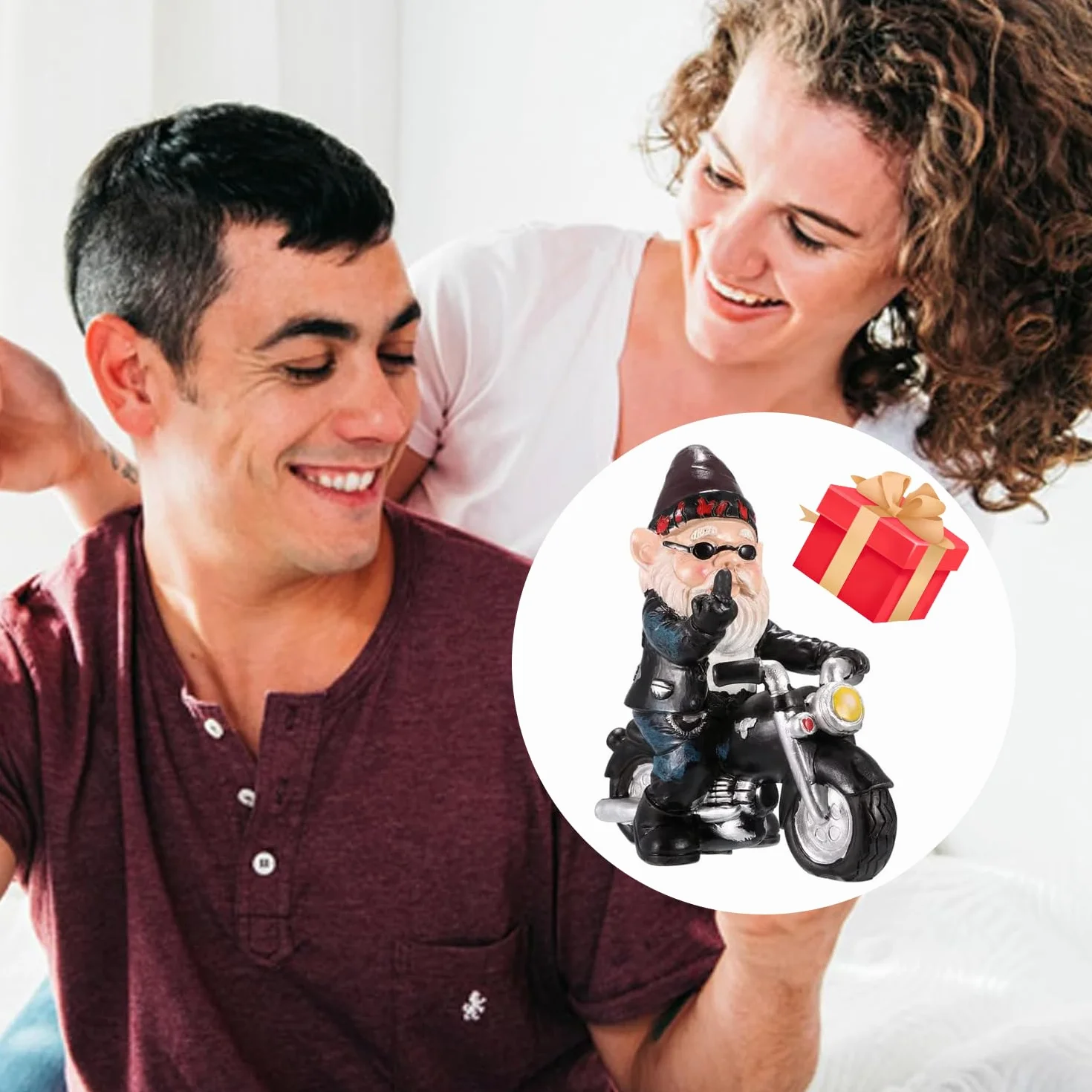 Ozdoby Ogrodowe Krasnale, Ozdoby Ogrodowe Skrzaty Motocykliści, zabawny krasnal ogrodowy, dekoracja do tarasu balkonu, stary człowiek z motocyklem, ozdoba z żywicy do domu i biura