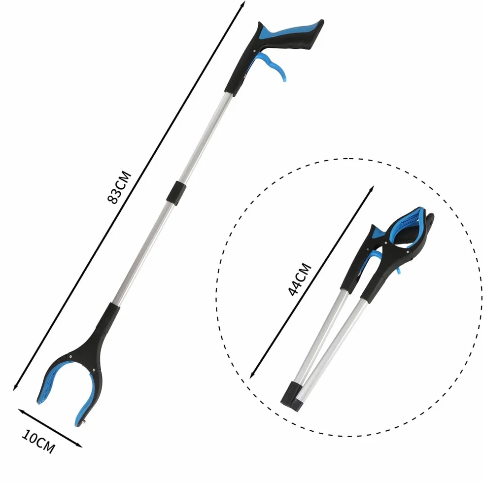 Chwytak do podnoszenia guf, szczypce chwytające dla seniorów, ergonomiczne składane, 83 cm, magnetyczne przyciąganie liści, chwytak do liści, obracany o 360° (niebieski)