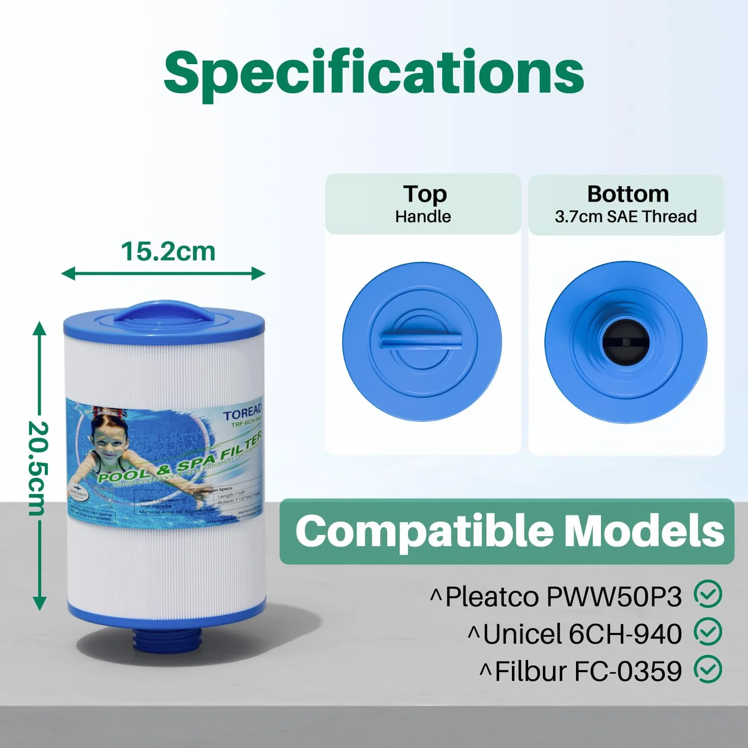 TOREAD Zamiennik filtra Spa Unicel 6CH-940, PWW50P3(NIE PWW50P4), Filbur FC-0359, 817-0050, 25252, 03FIL1400, 1 1/5.1 cm SAE filtr gwintowany, 2 szt
