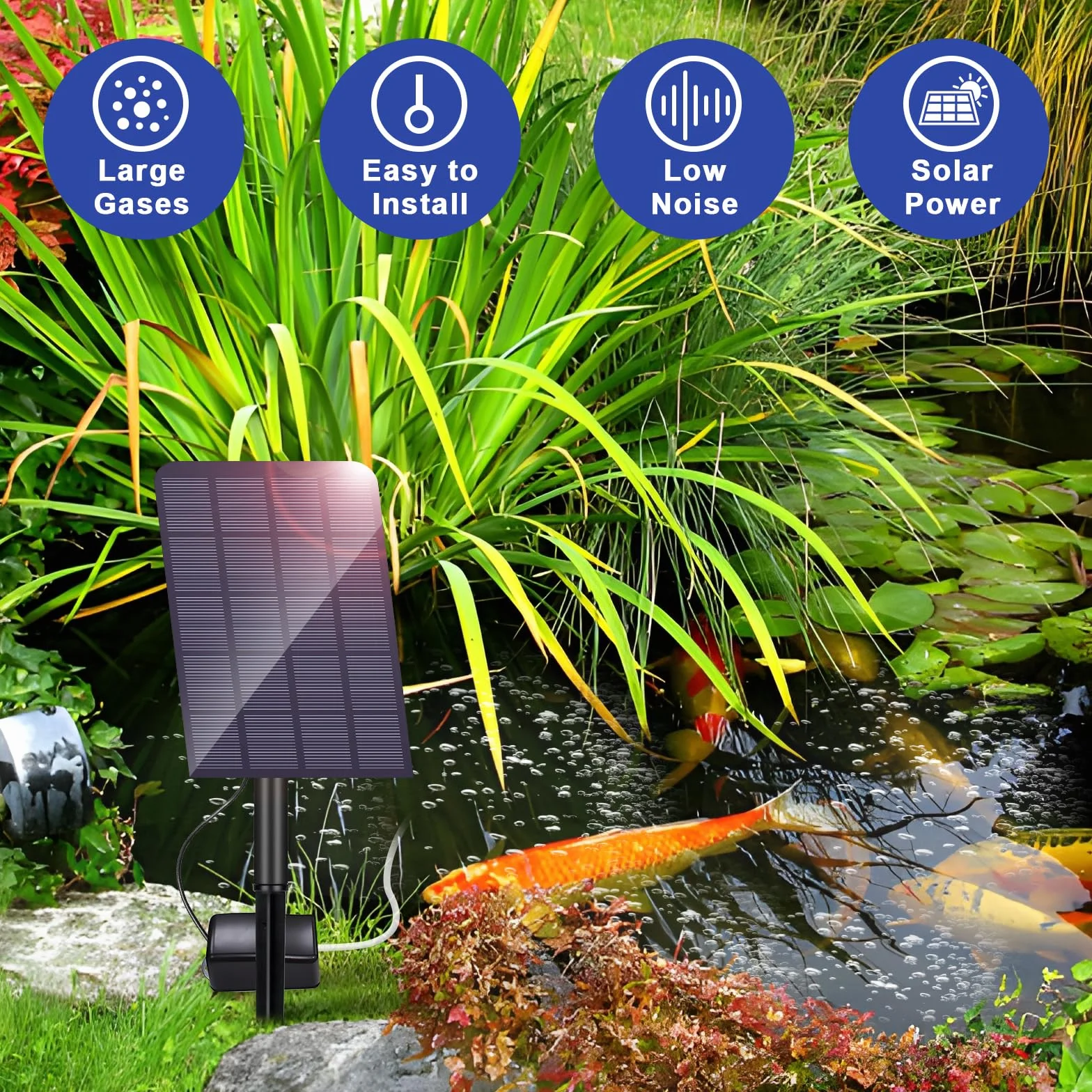 GuKKK Aerator solarny do basenu 2 W, pompa tlenowa z kamieniem powietrznym do stawów i akwarium