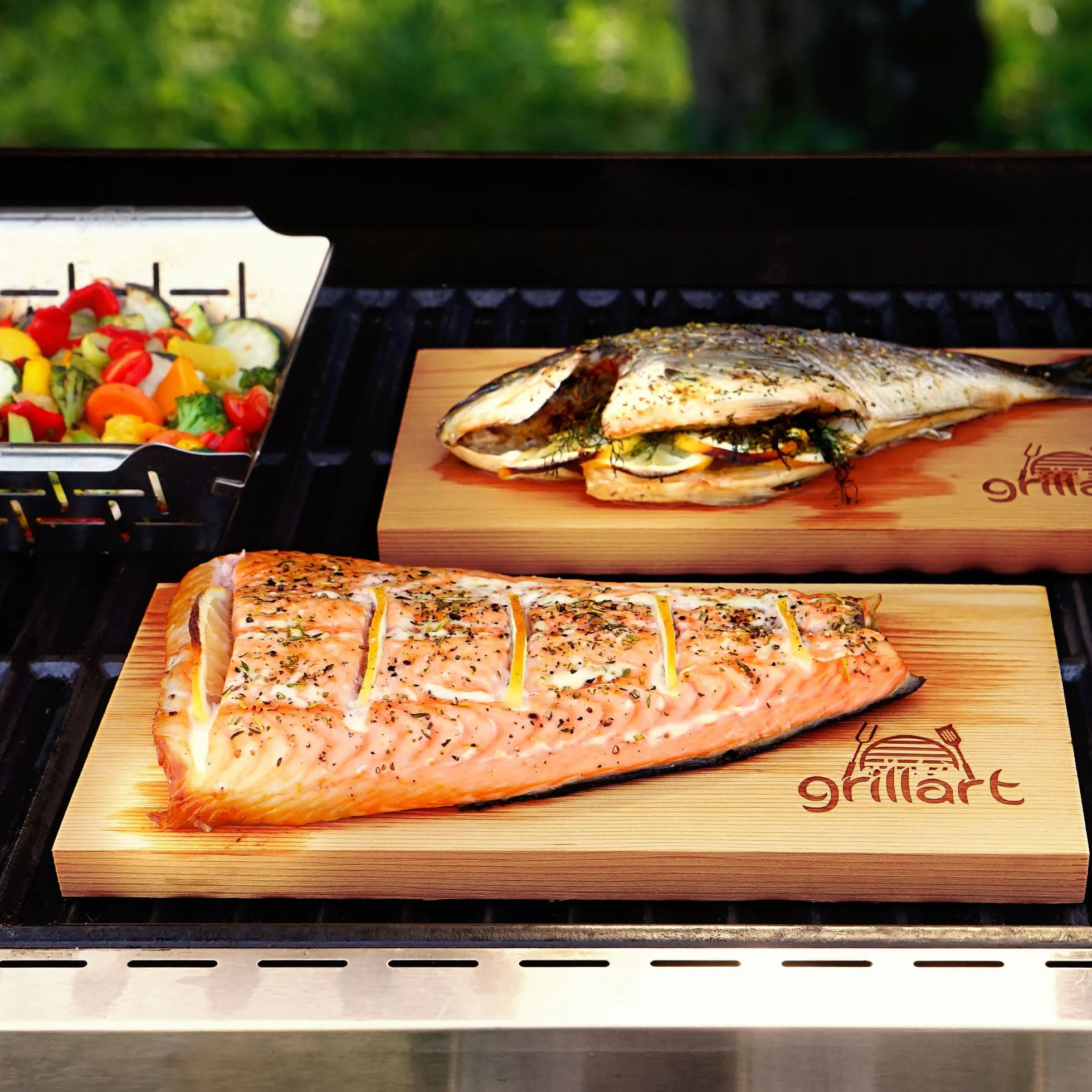 grillart® 2 Pack XL Deski do grillowania o grubości 2 cm – deska z drewna cedrowego do grillowania – deski do wędzenia z drewna cedrowego wyprodukowane w 100% z naturalnego drewna cedrowego Western