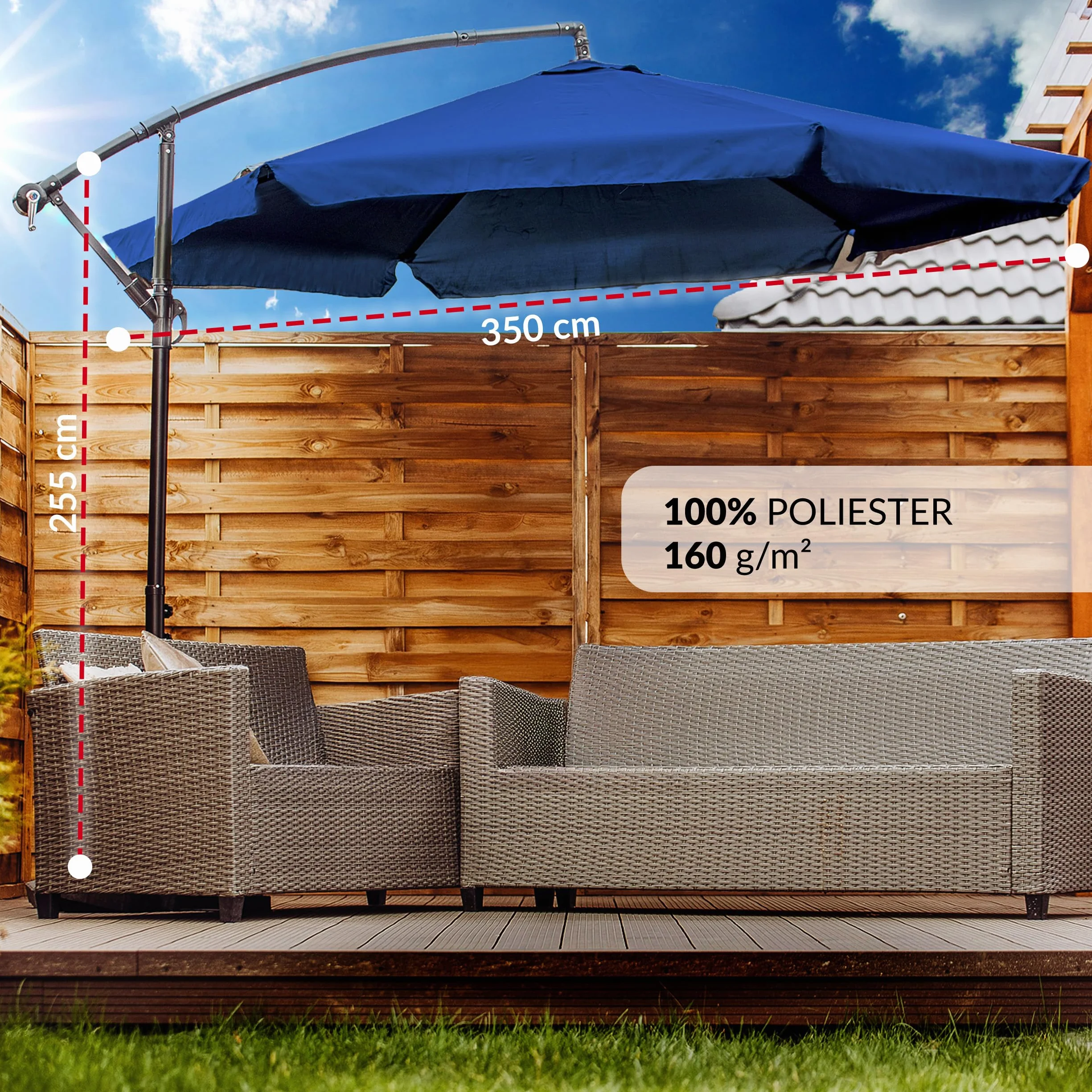 LEHMANN Aluminiowy parasol ogrodowy Ø 300 cm z korbą regulowany UV wodoodporny